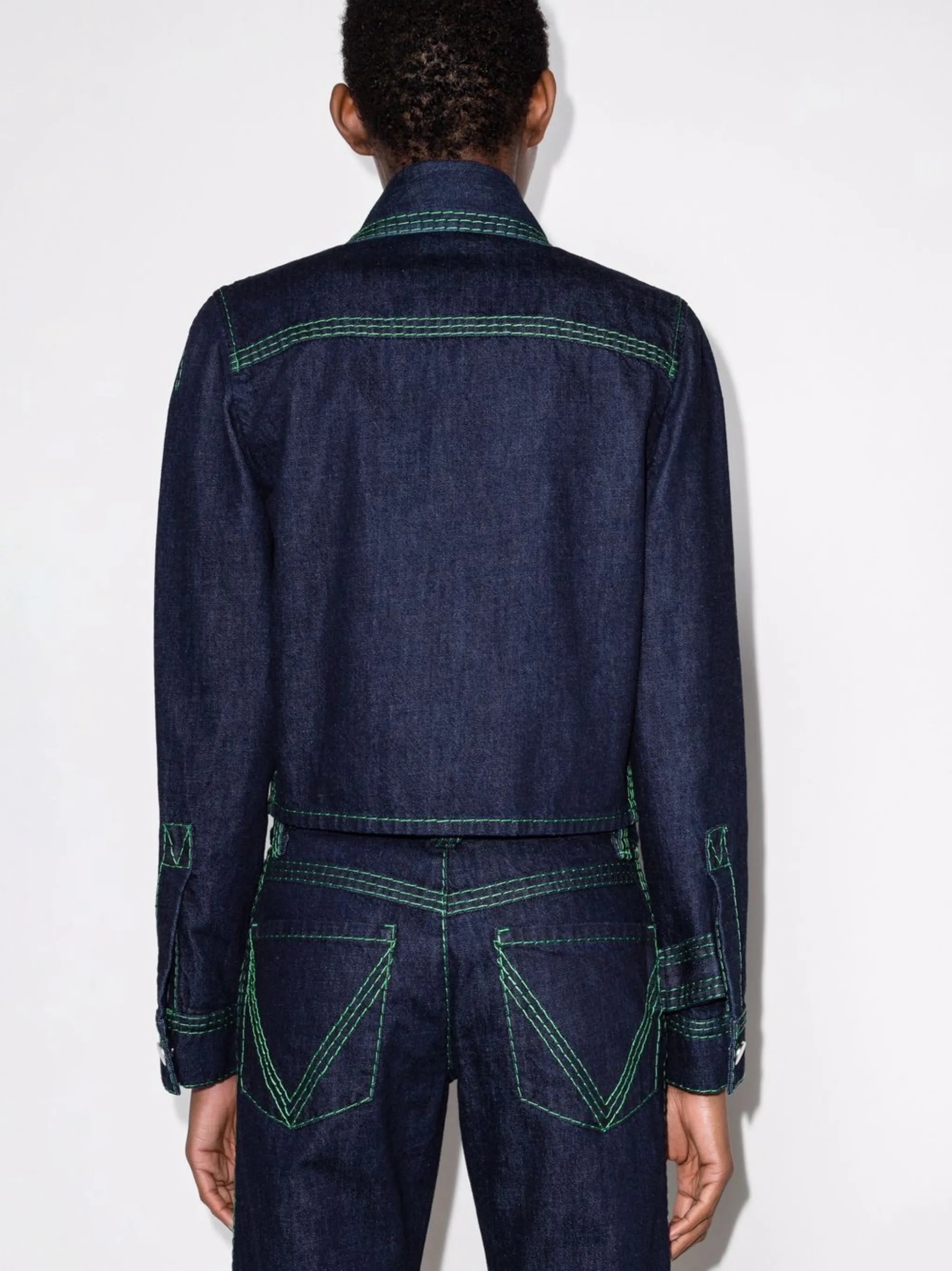 contrast-stitch cropped denim shirt