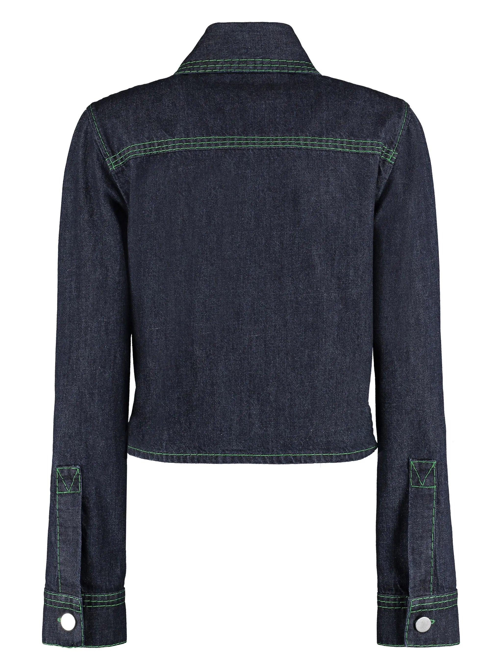contrast-stitch cropped denim shirt