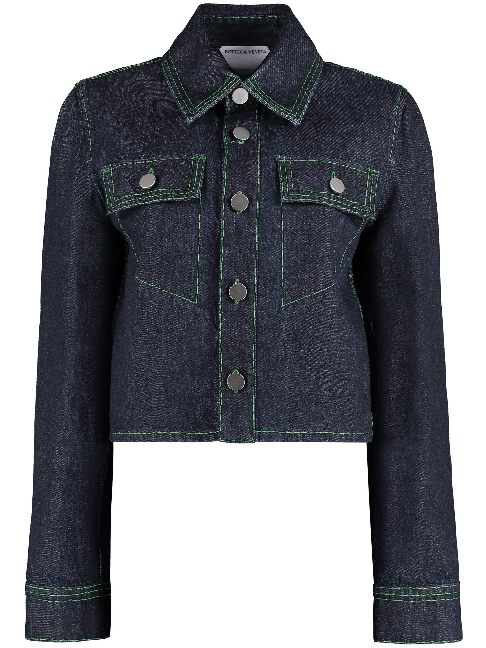 contrast-stitch cropped denim shirt