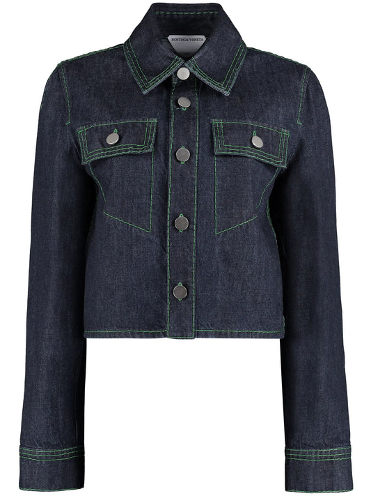 contrast-stitch cropped denim shirt