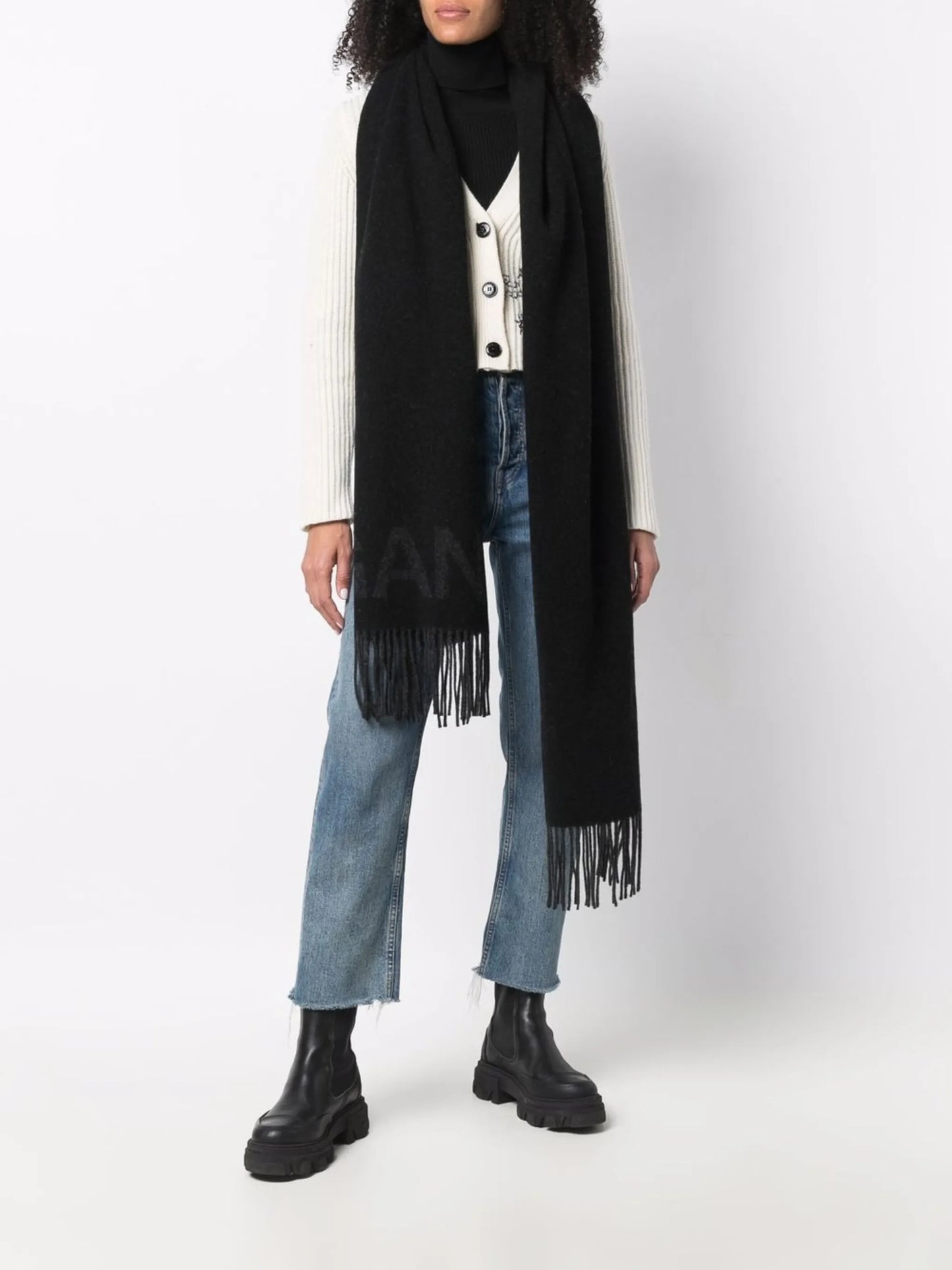 recycled wool-blend fringe scarf