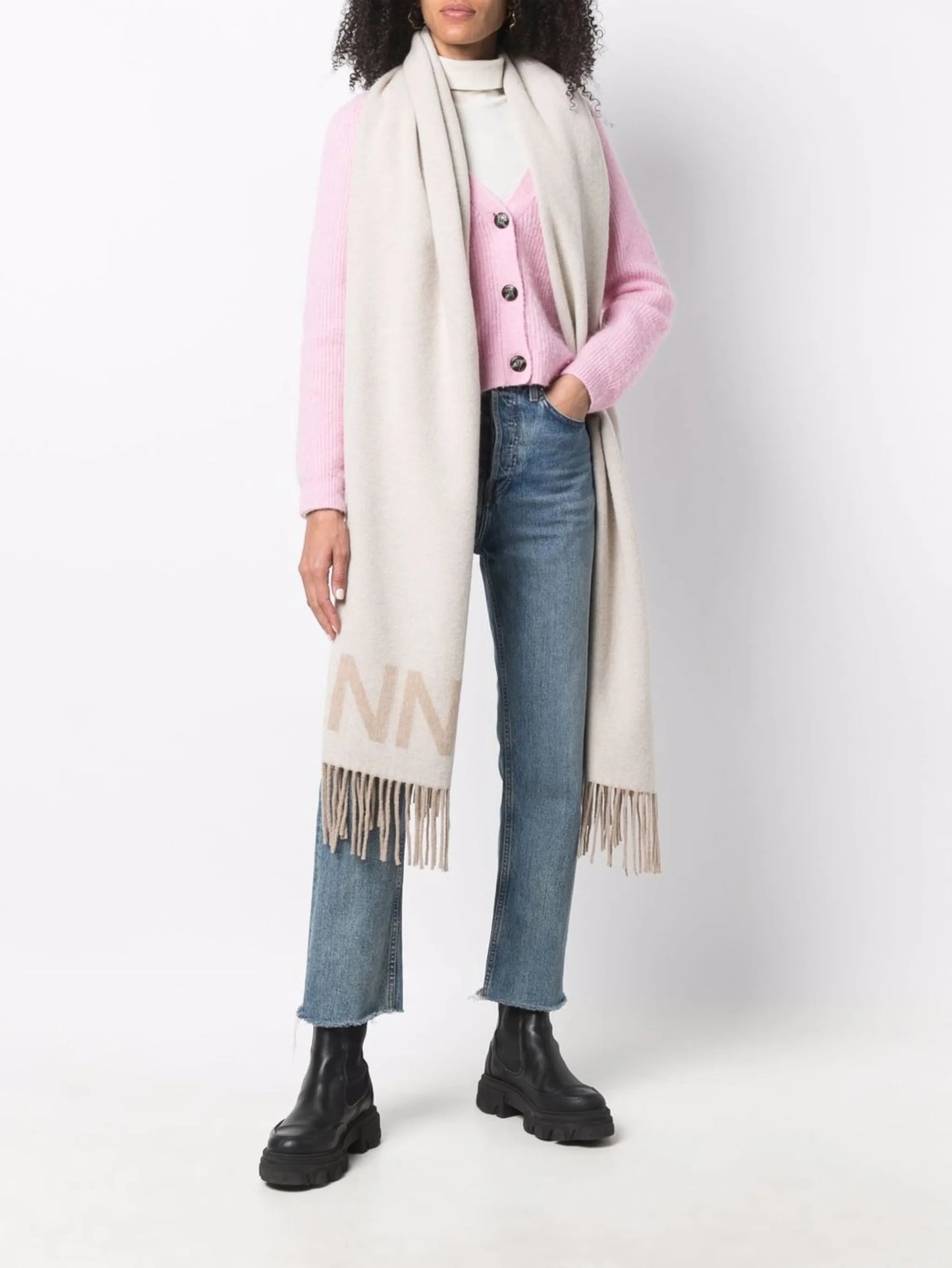 fringed knitted scarf
