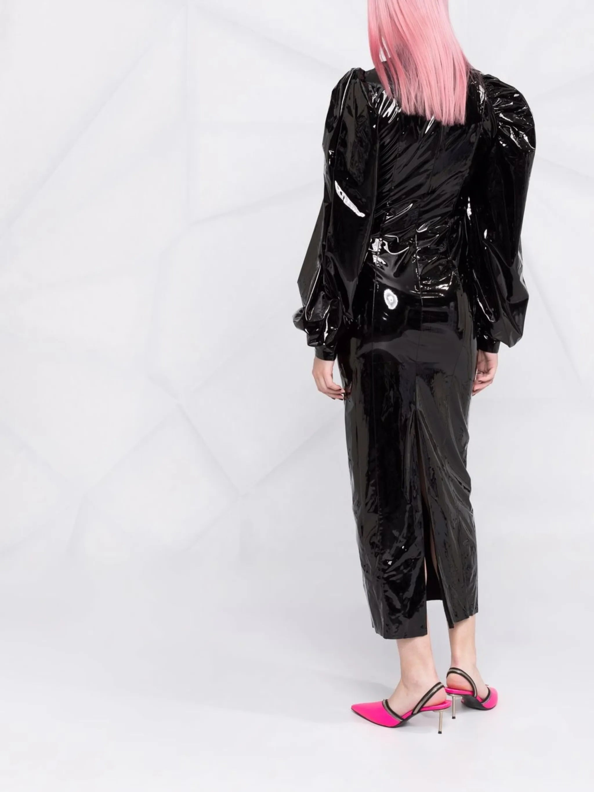 cut-out vinyl midi dress