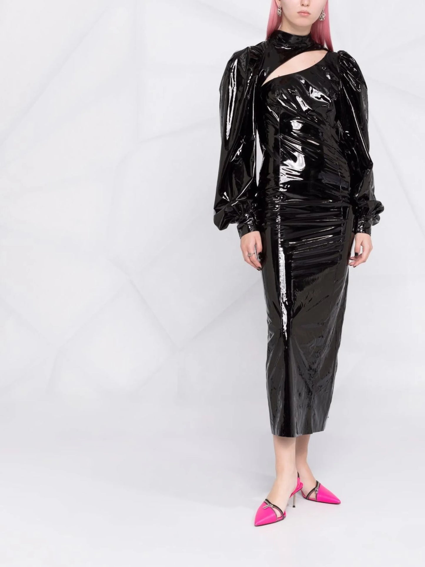 cut-out vinyl midi dress