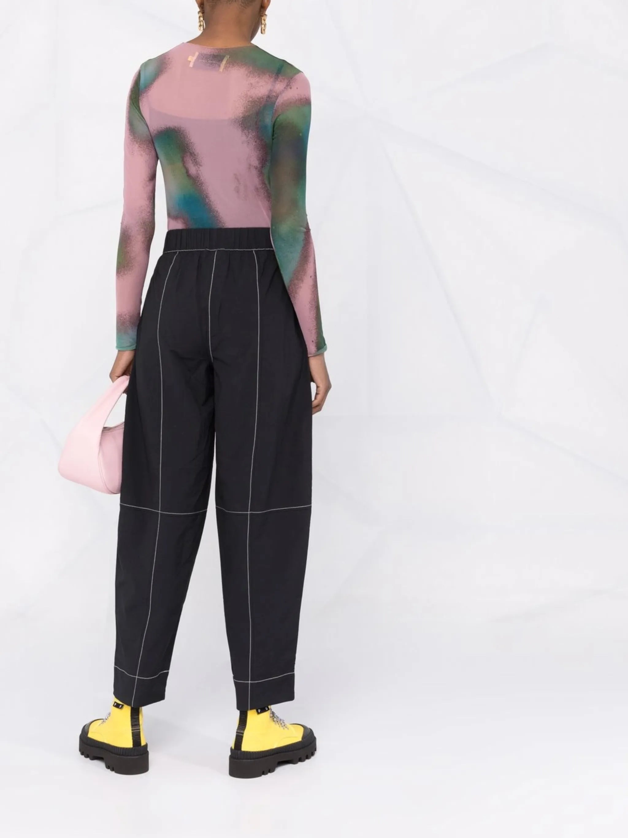 contrast-stitching straight trousers
