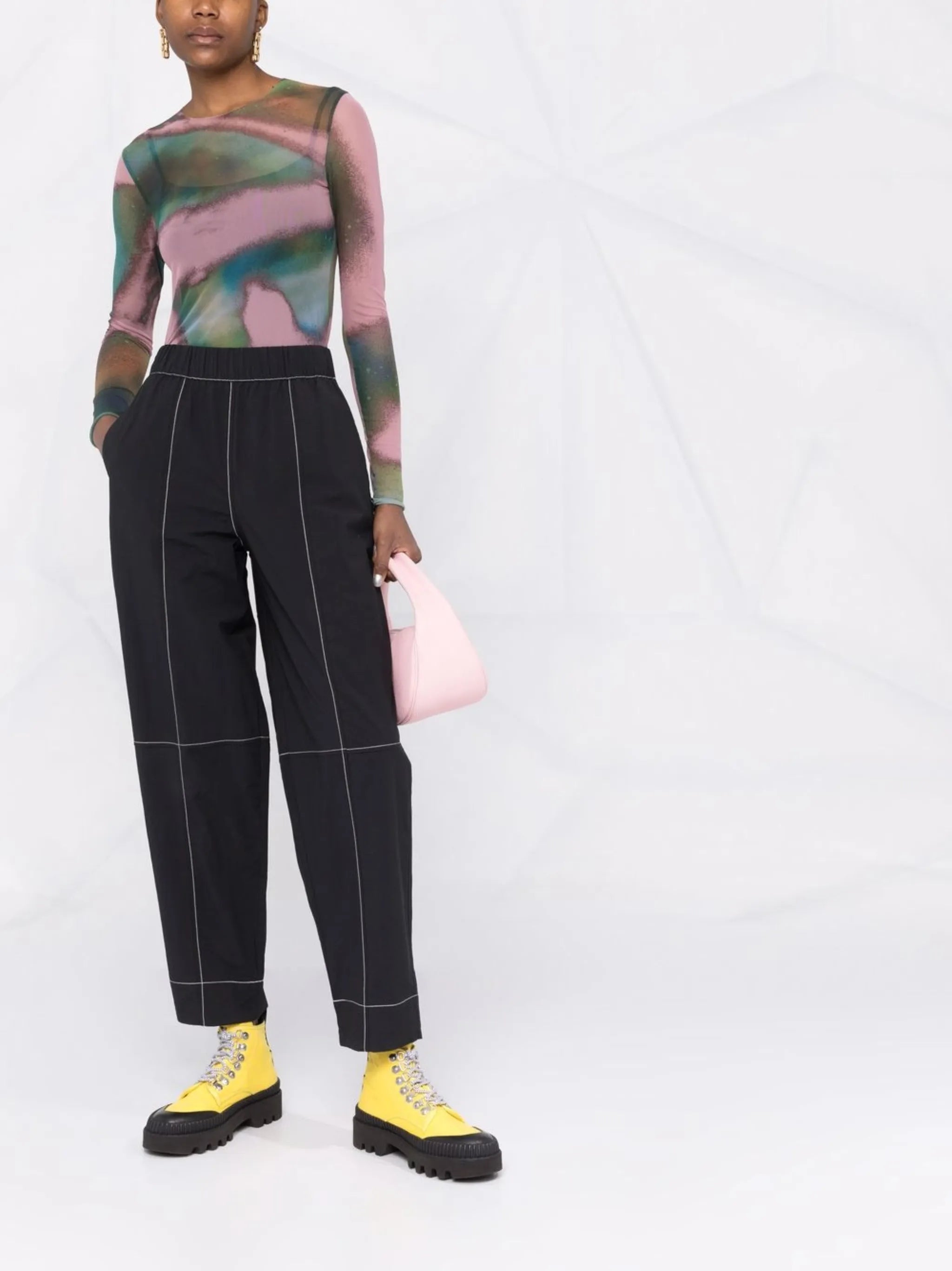 contrast-stitching straight trousers