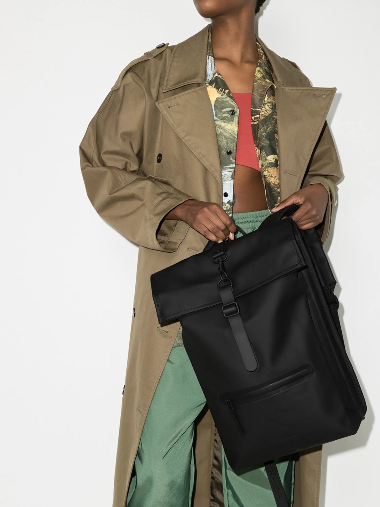 logo-embossed foldover backpack