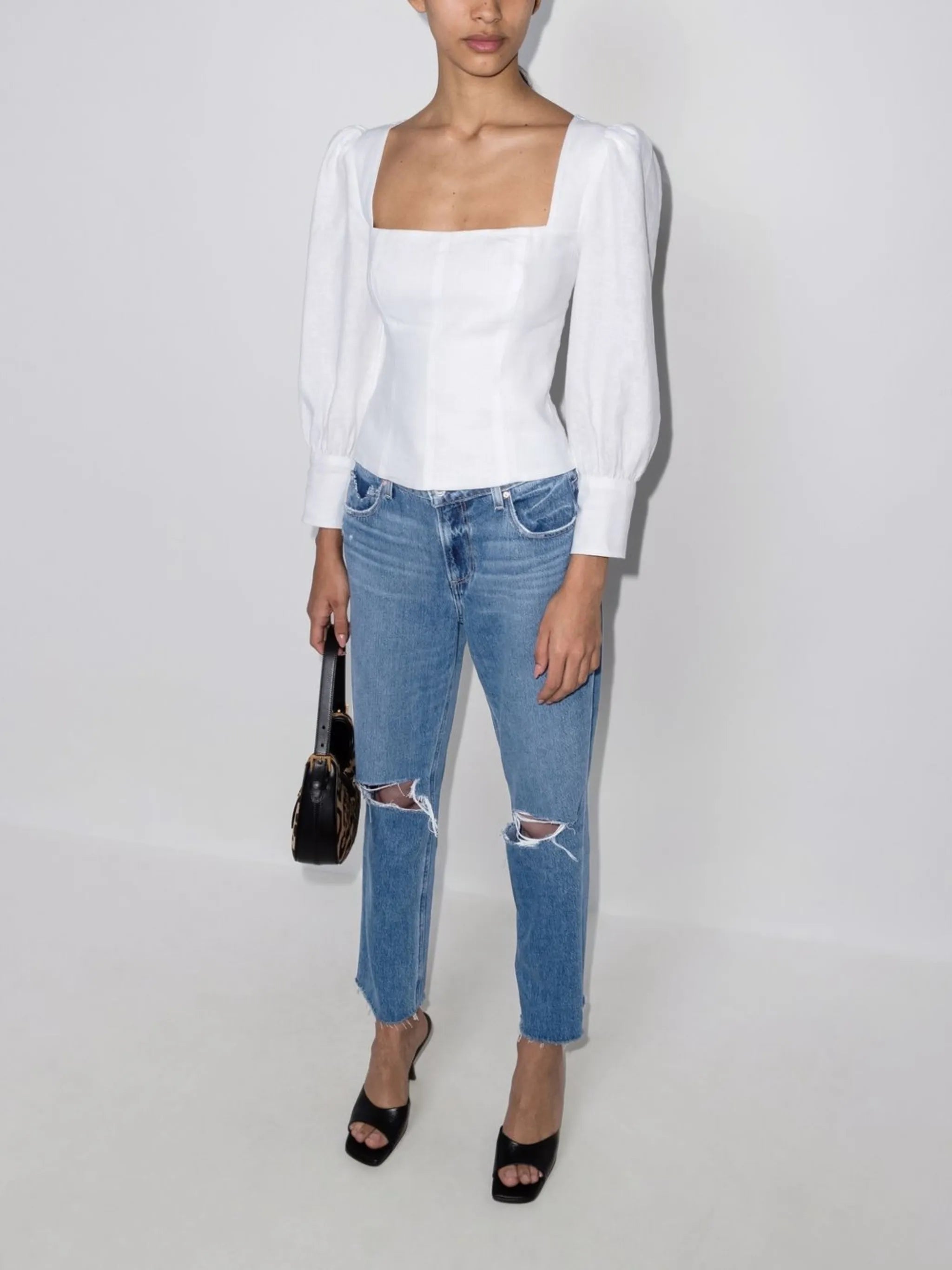 Noella distressed low-rise straight-leg jeans