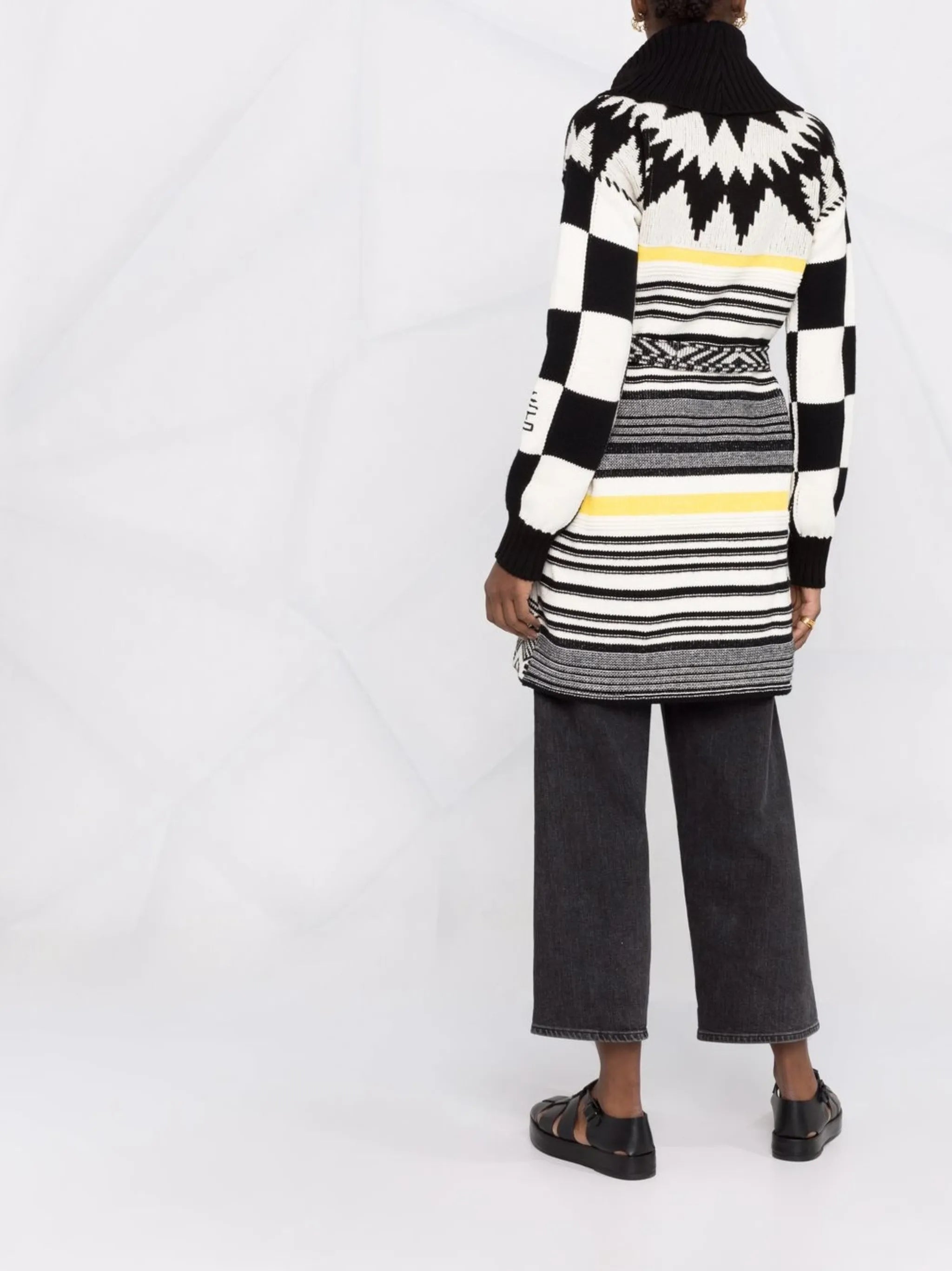 intarsia-knit belted cardi-coat