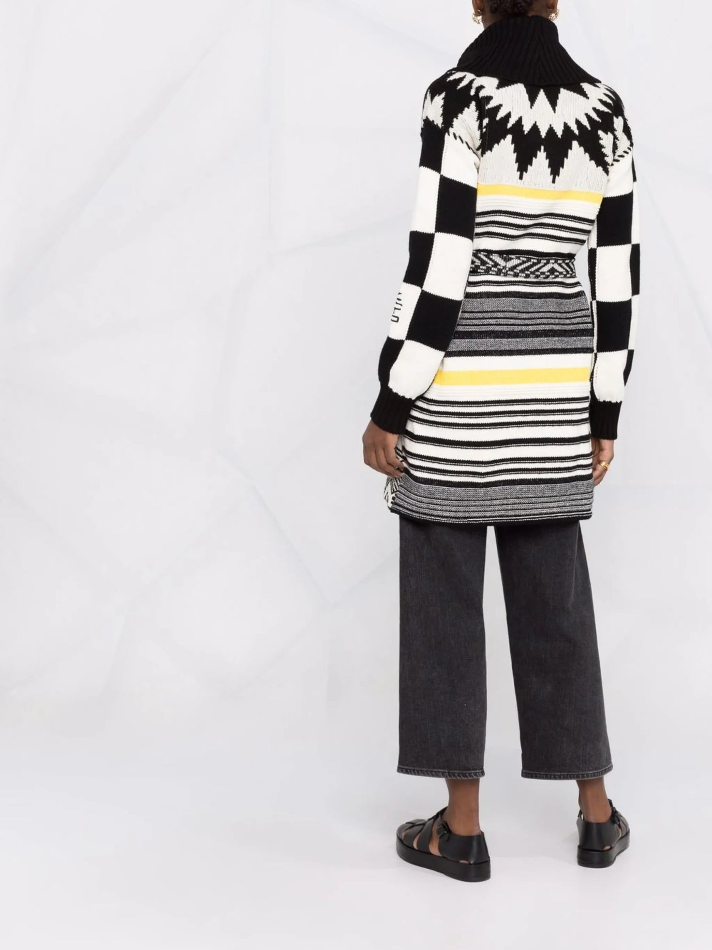 intarsia-knit belted cardi-coat