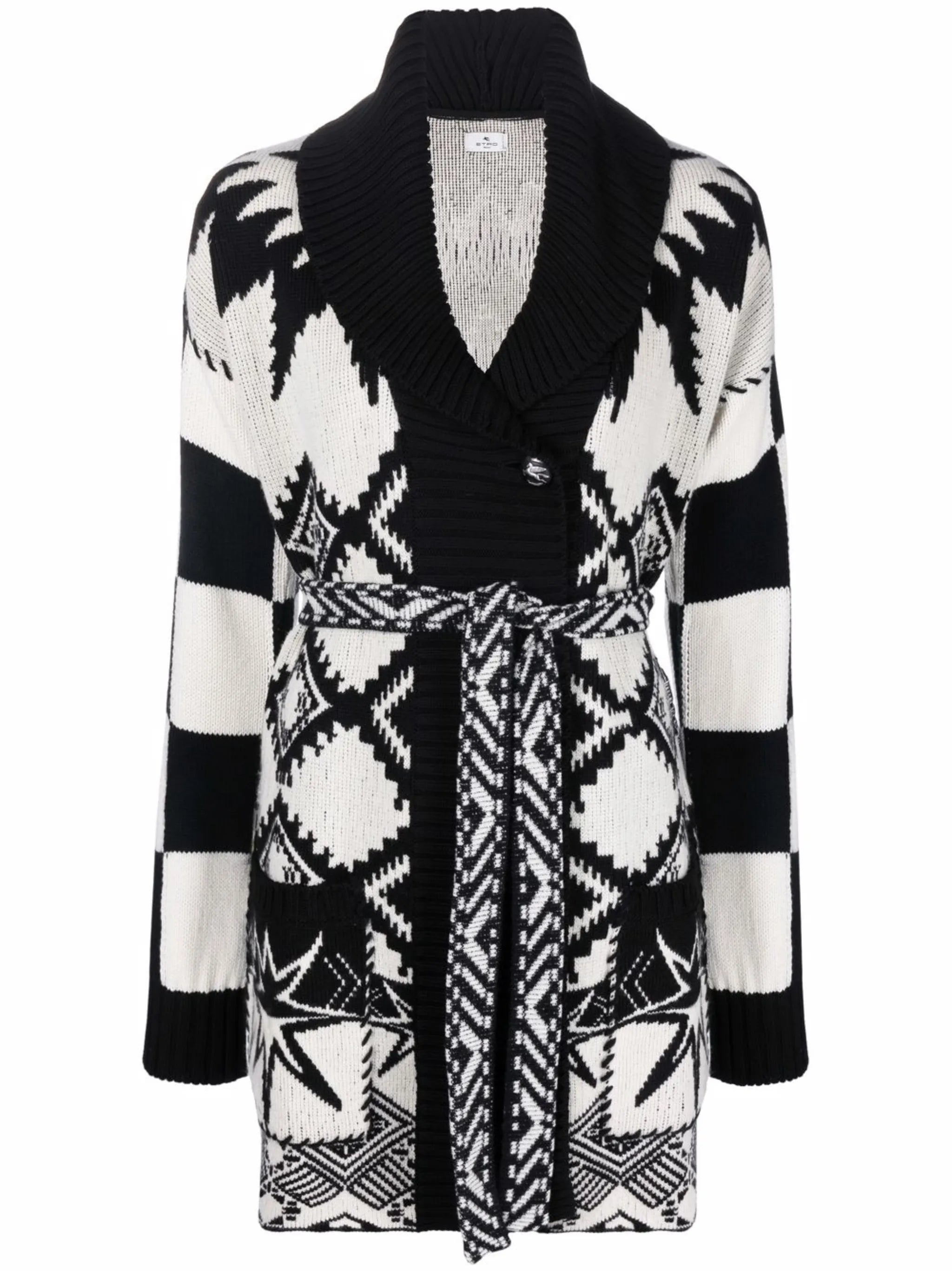 intarsia-knit belted cardi-coat