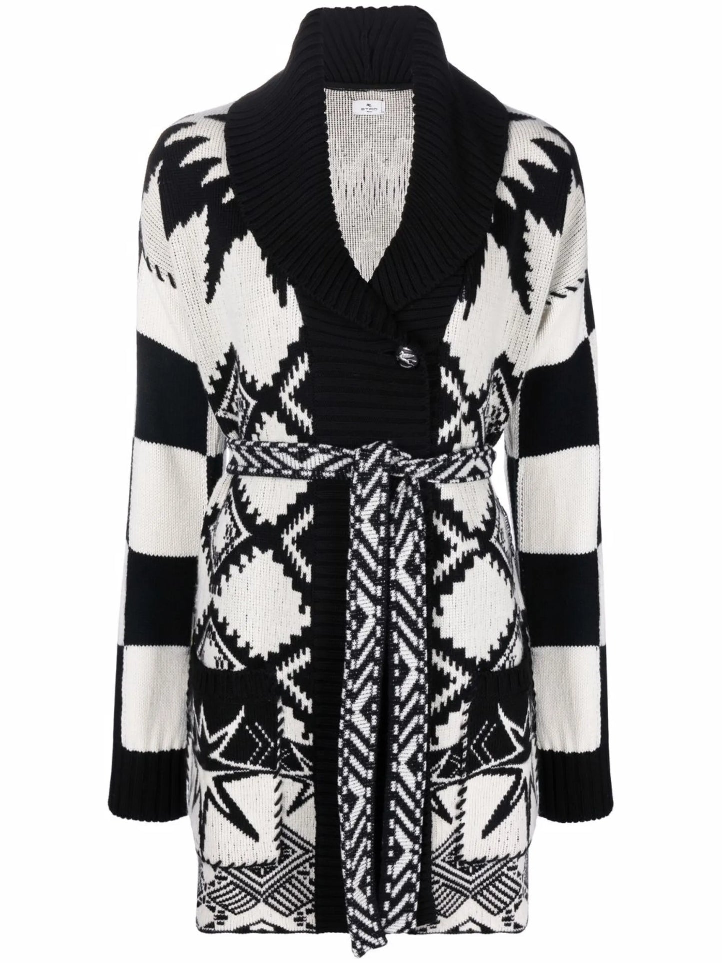 intarsia-knit belted cardi-coat