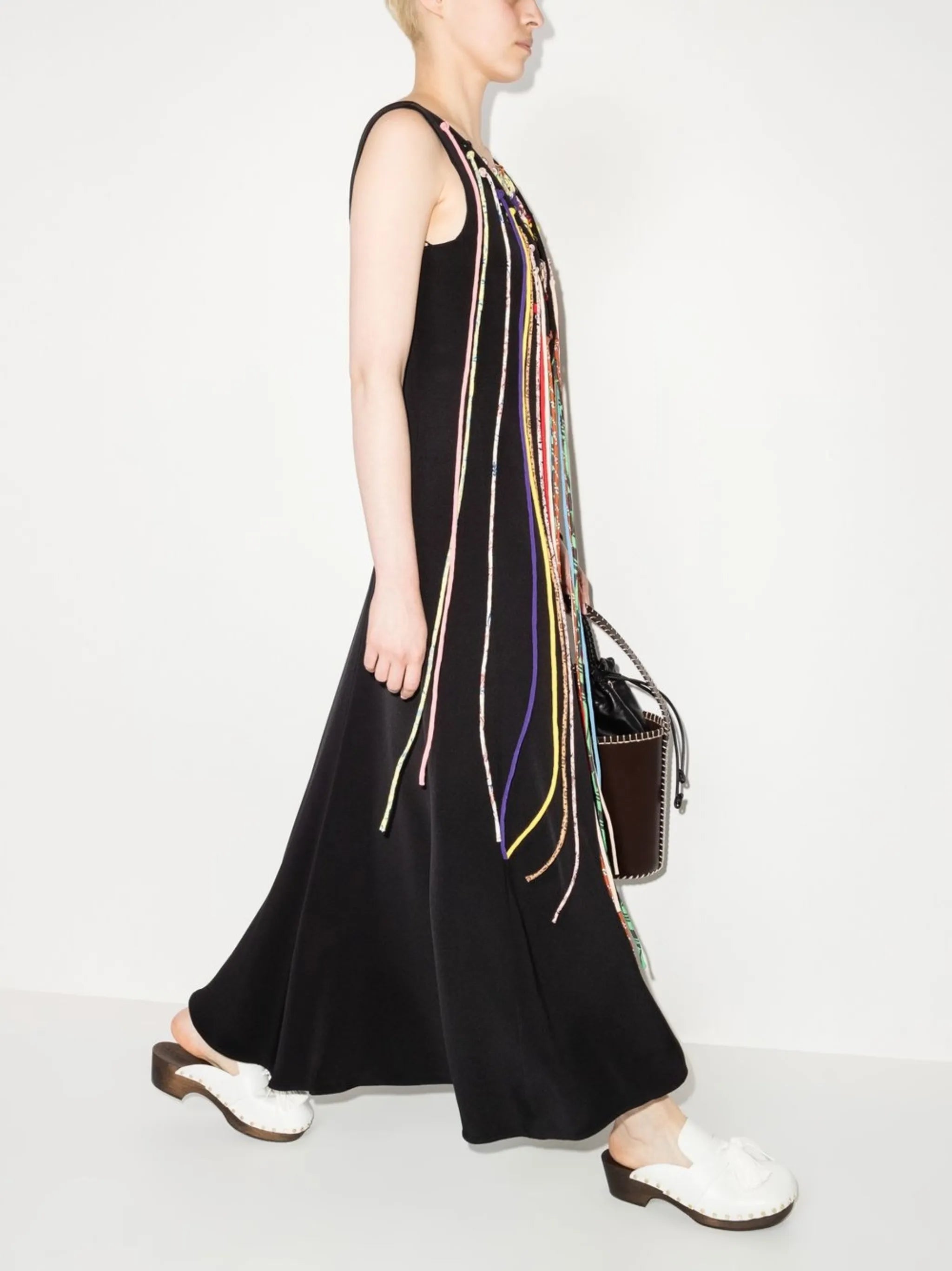 macramé-detail flared dress