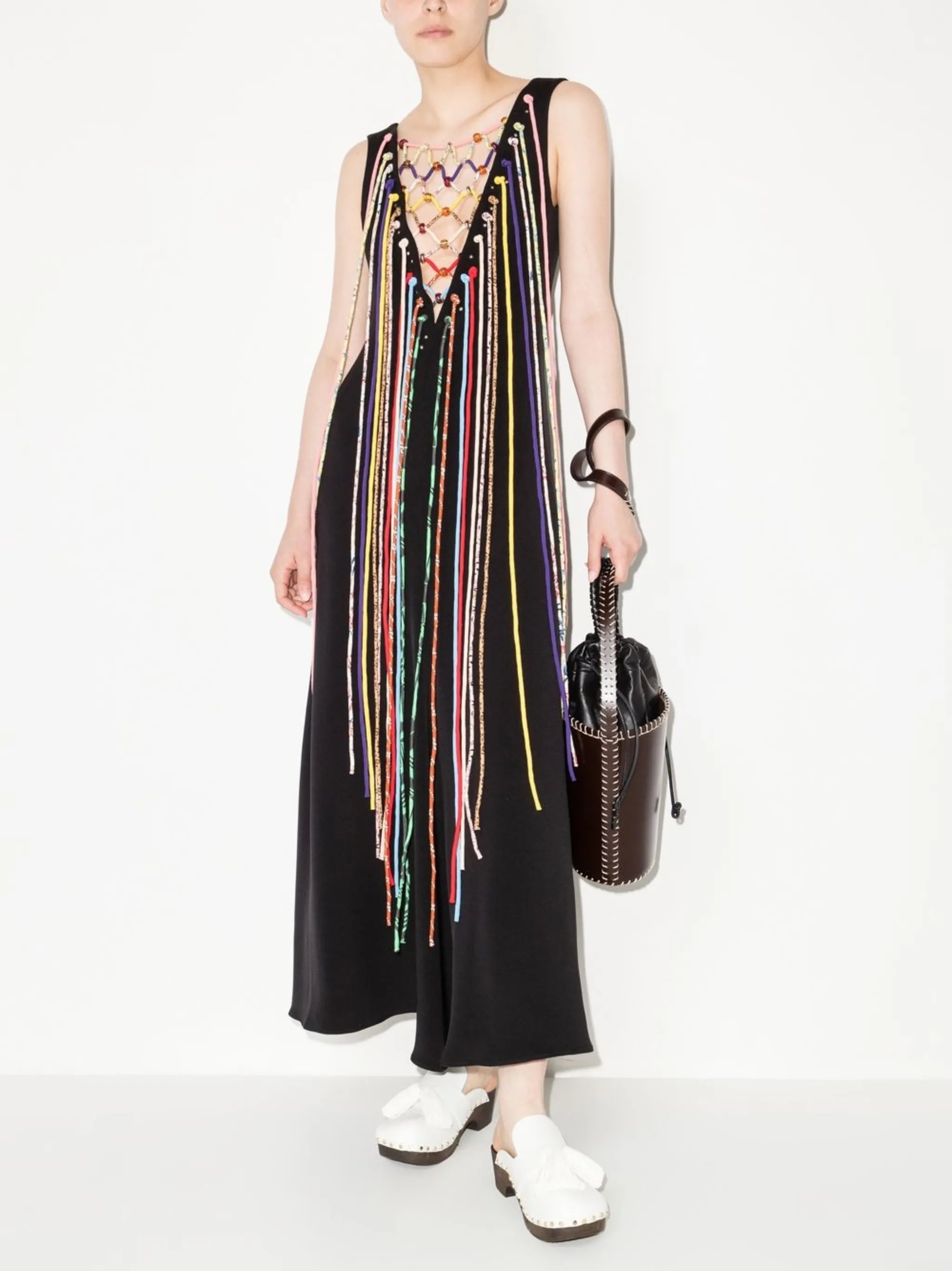 macramé-detail flared dress