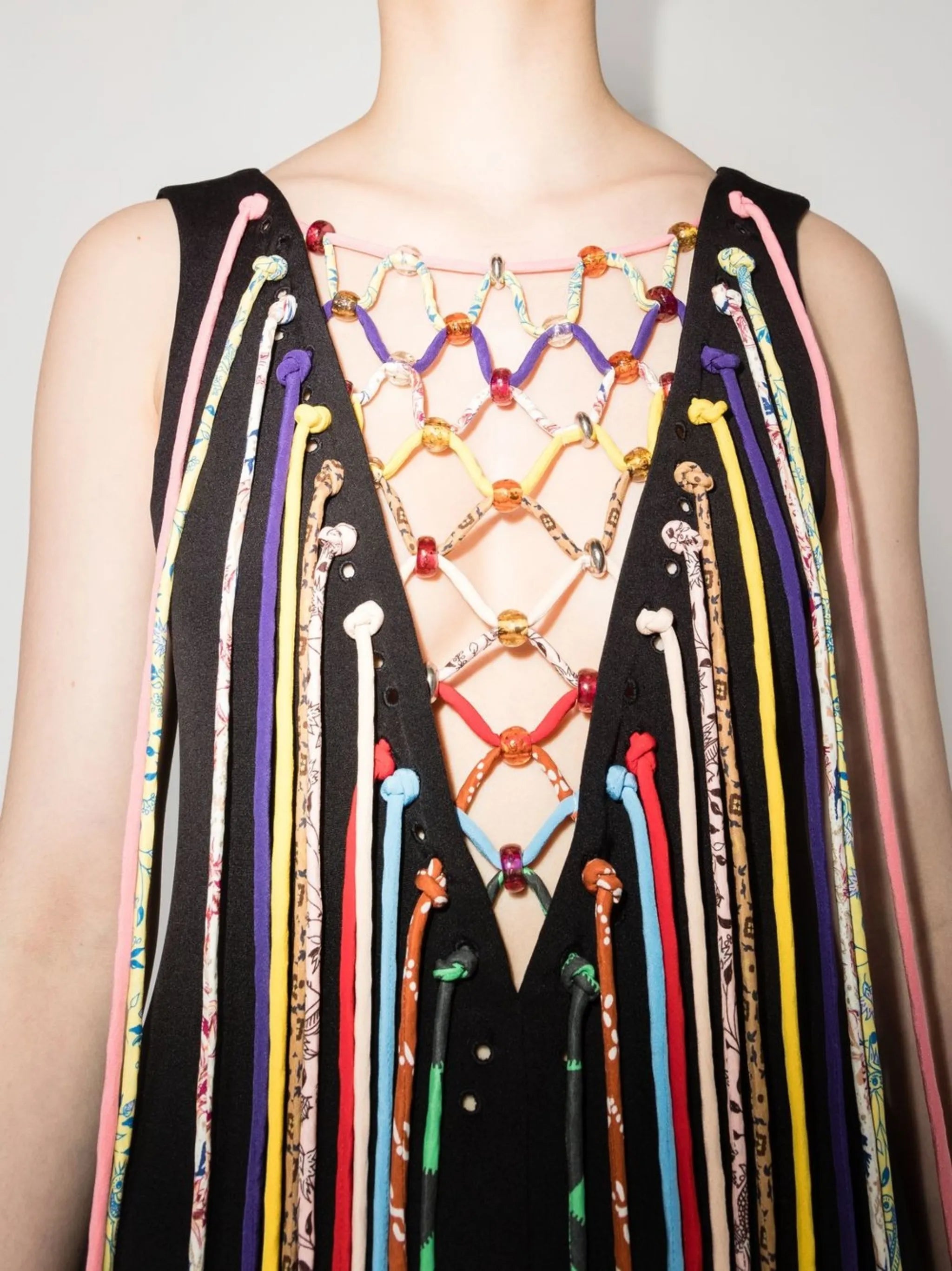 macramé-detail flared dress