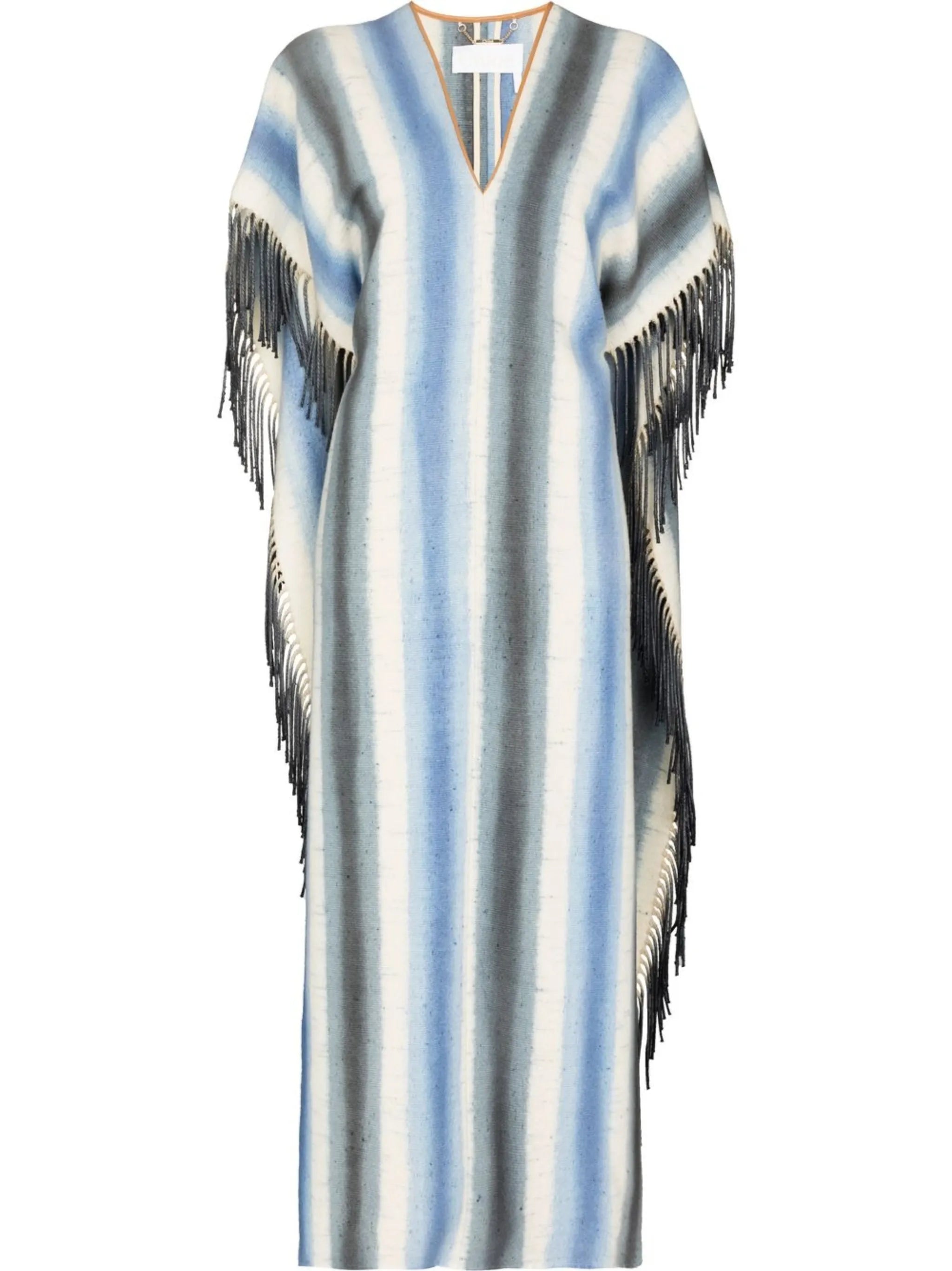 striped V-neck fringed cape