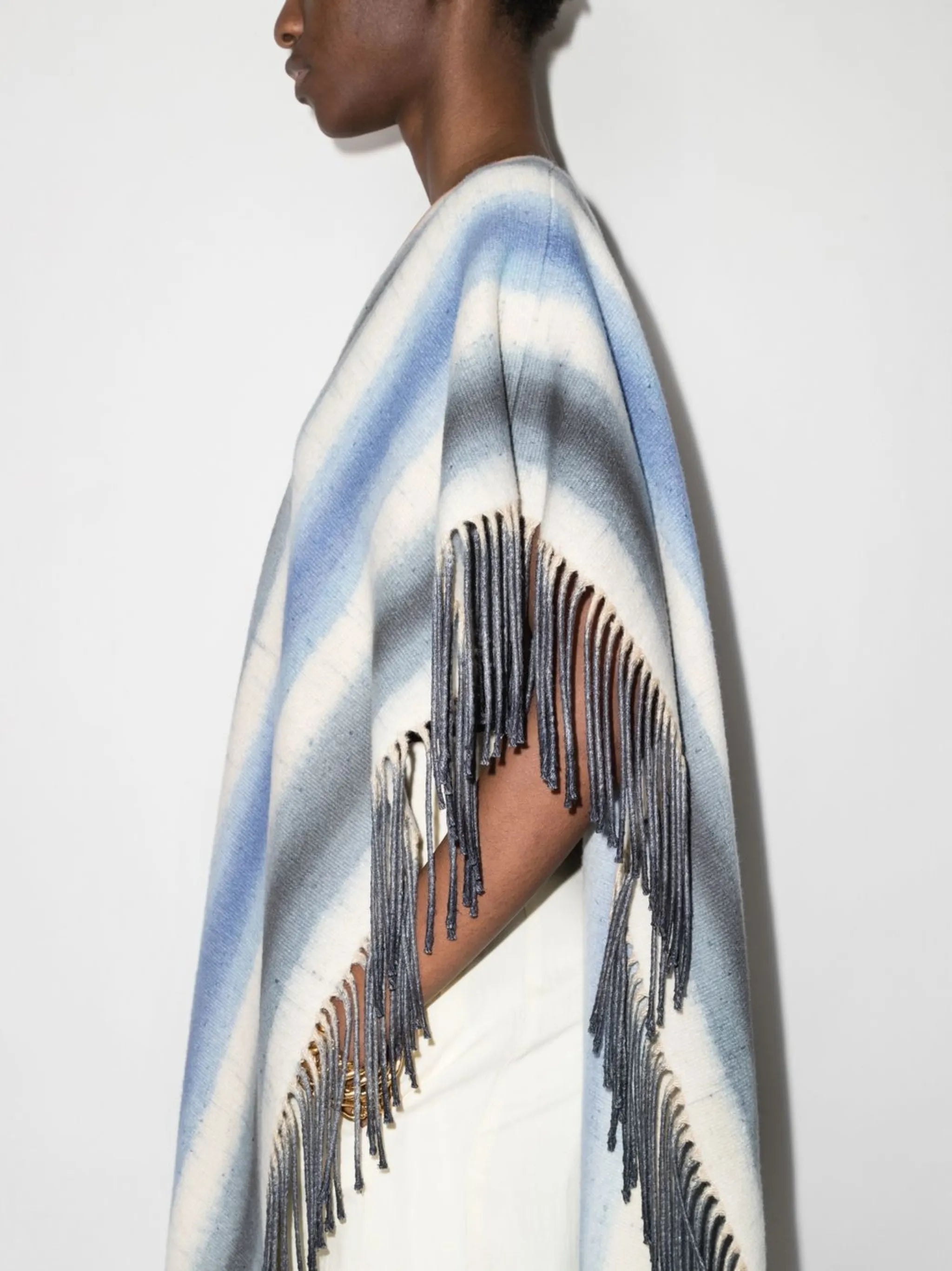 striped V-neck fringed cape