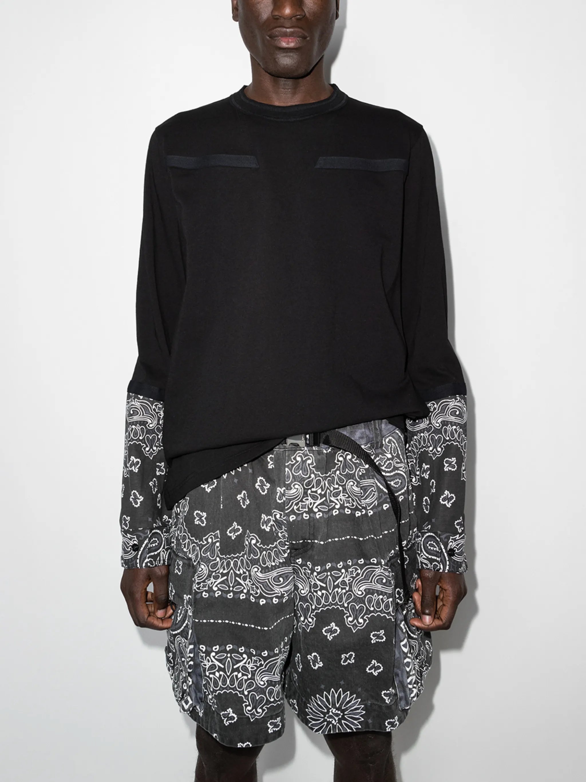 bandana-print panel long-sleeved T-shirt