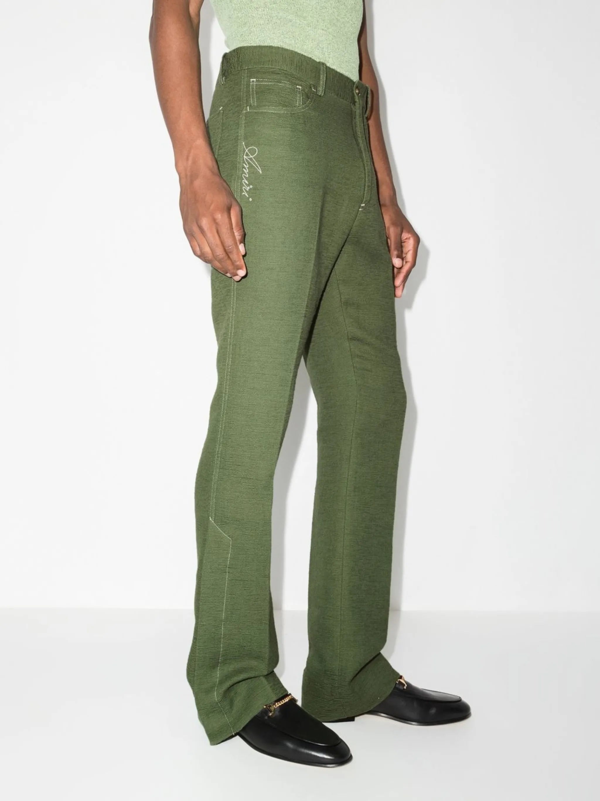 embroidered-logo flared trousers