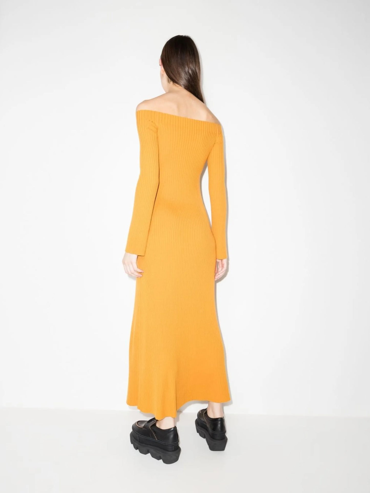 off-shoulder ribbed maxi dress
