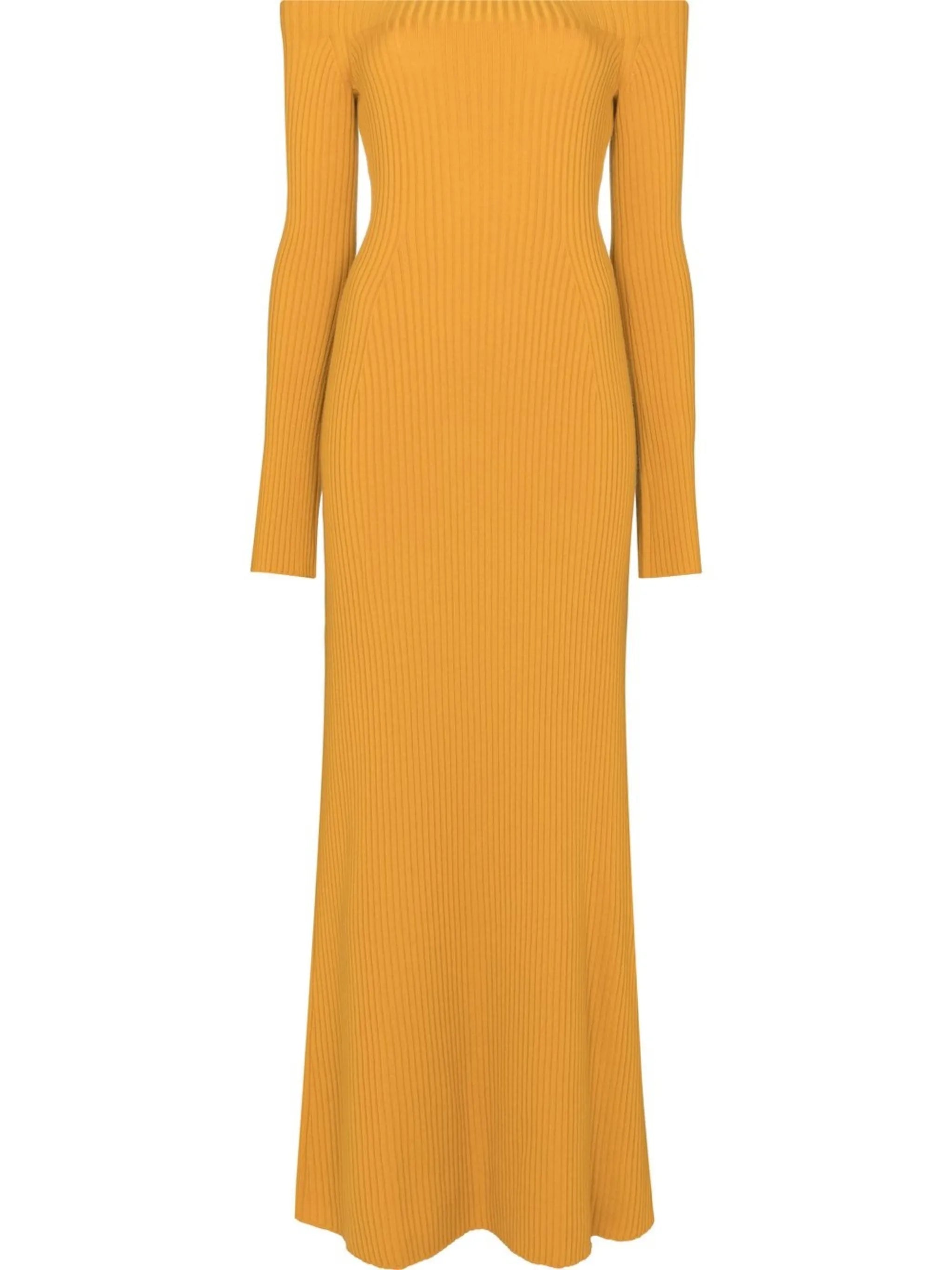 off-shoulder ribbed maxi dress