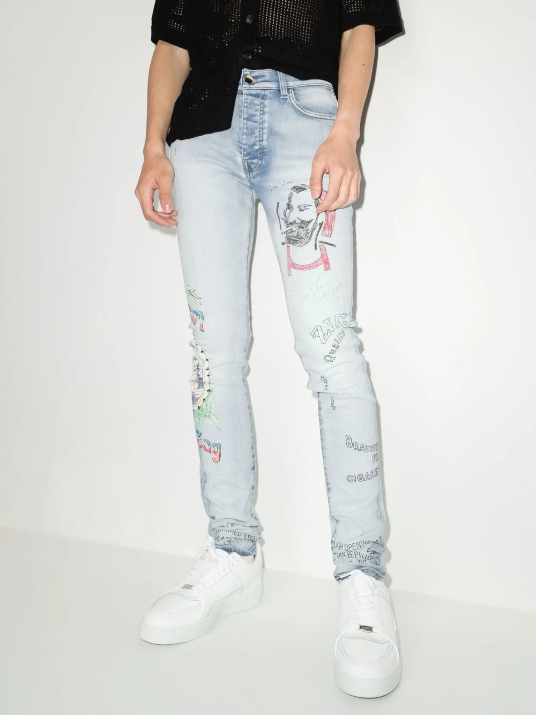 x Zig Zag motif-print skinny jeans