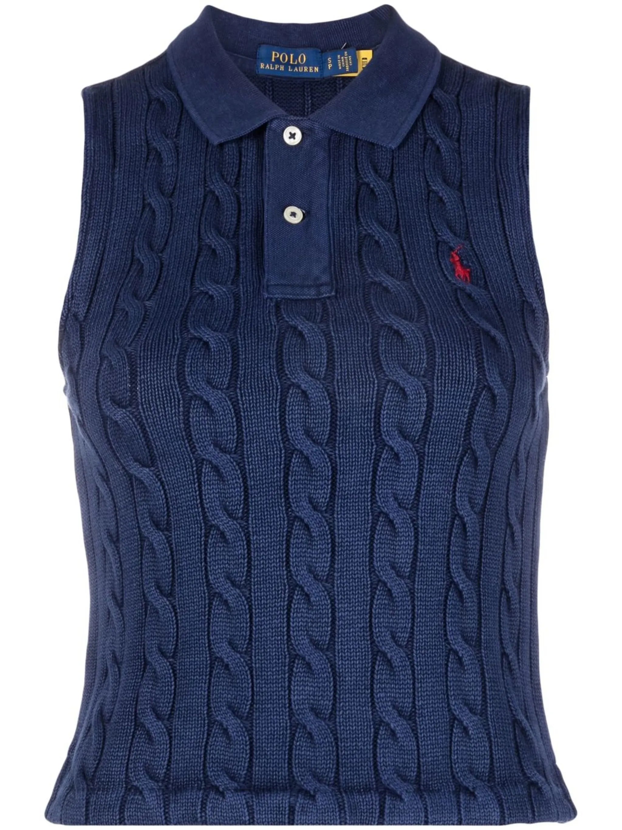 cable-knit polo vest
