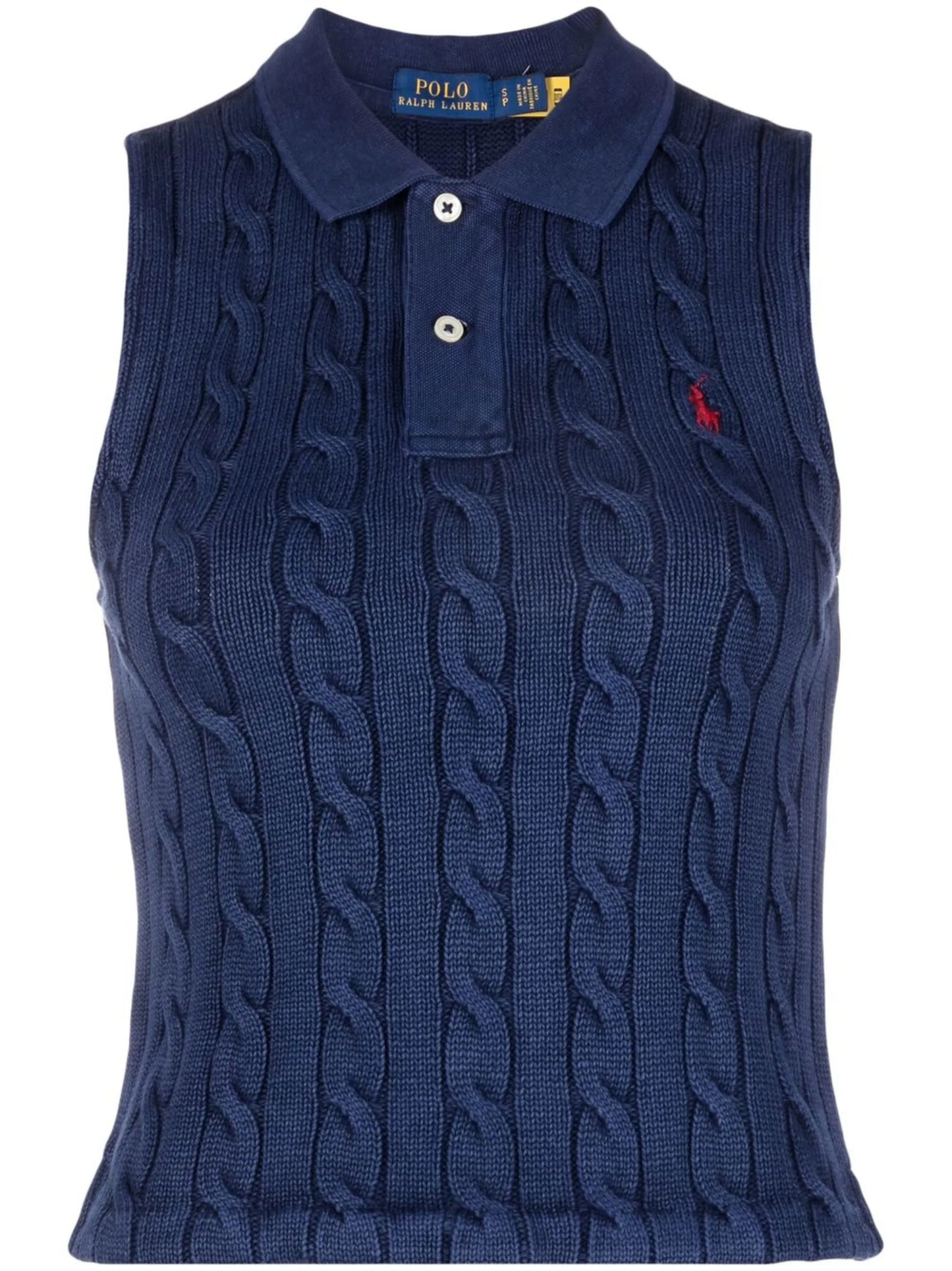 cable-knit polo vest