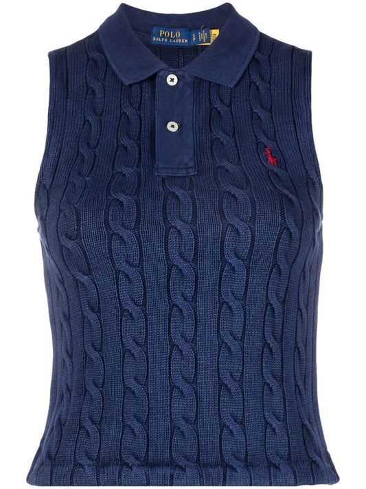 cable-knit polo vest