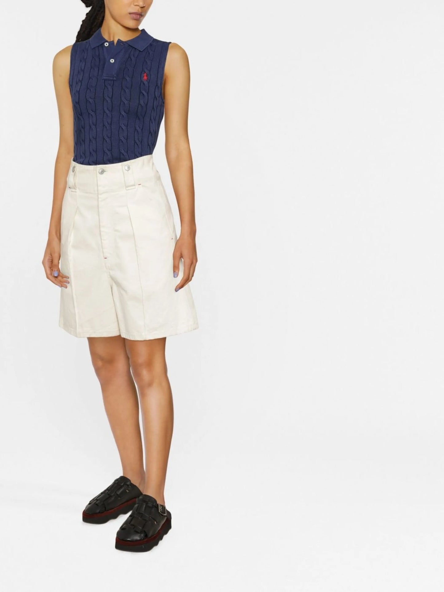 cable-knit polo vest