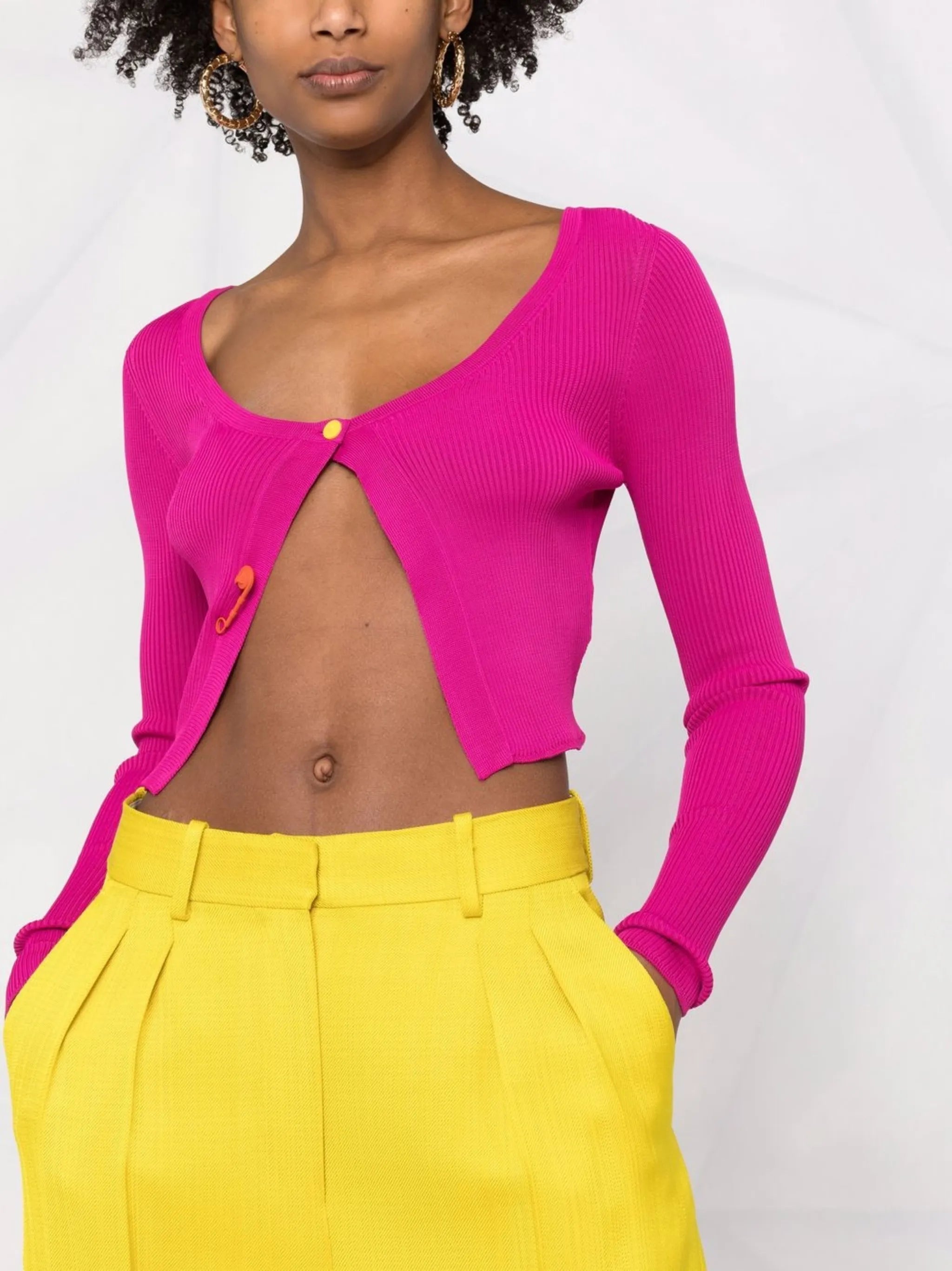 Safety Pin-embellished fine-ribbed cardigan