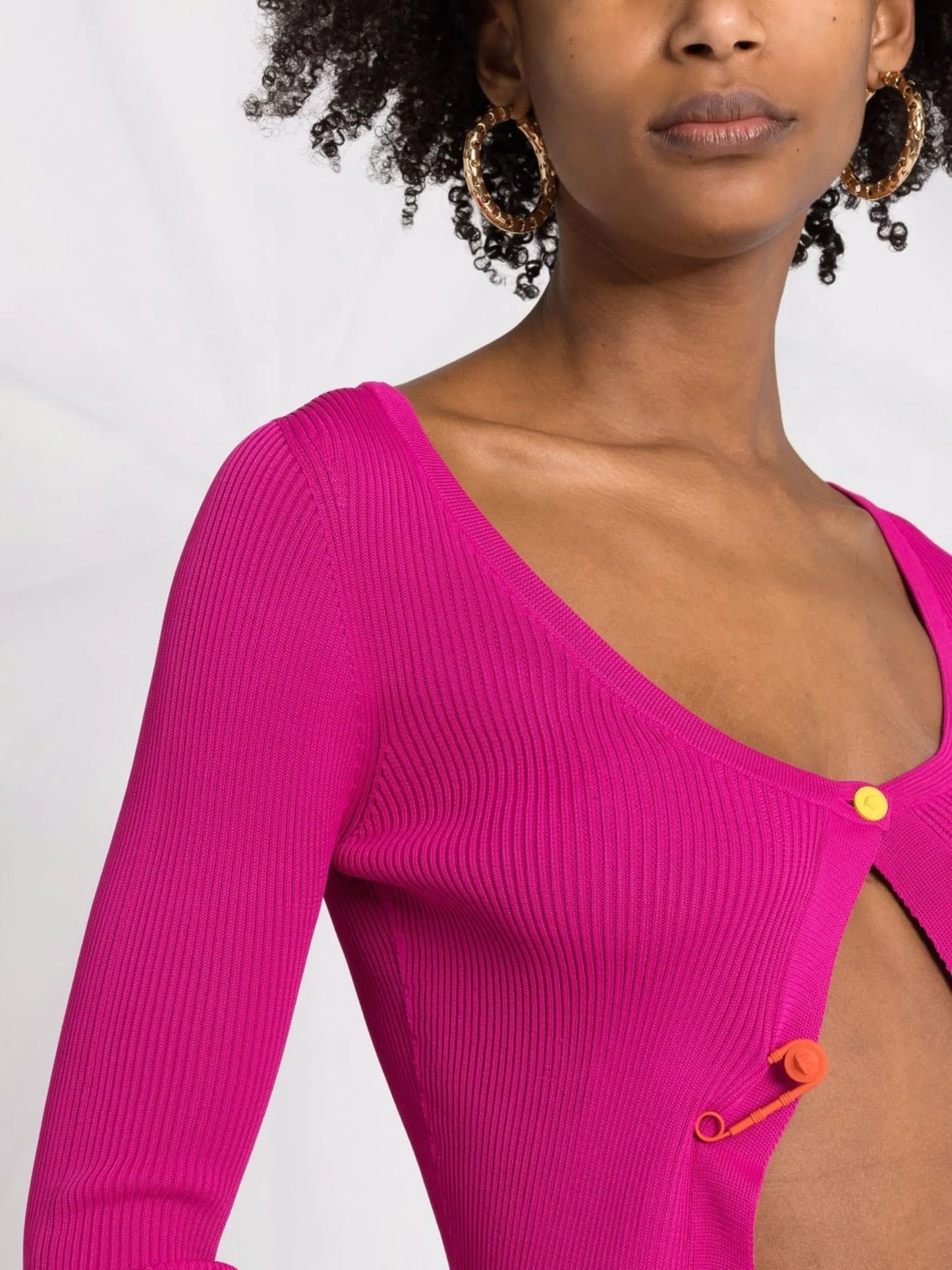 Safety Pin-embellished fine-ribbed cardigan