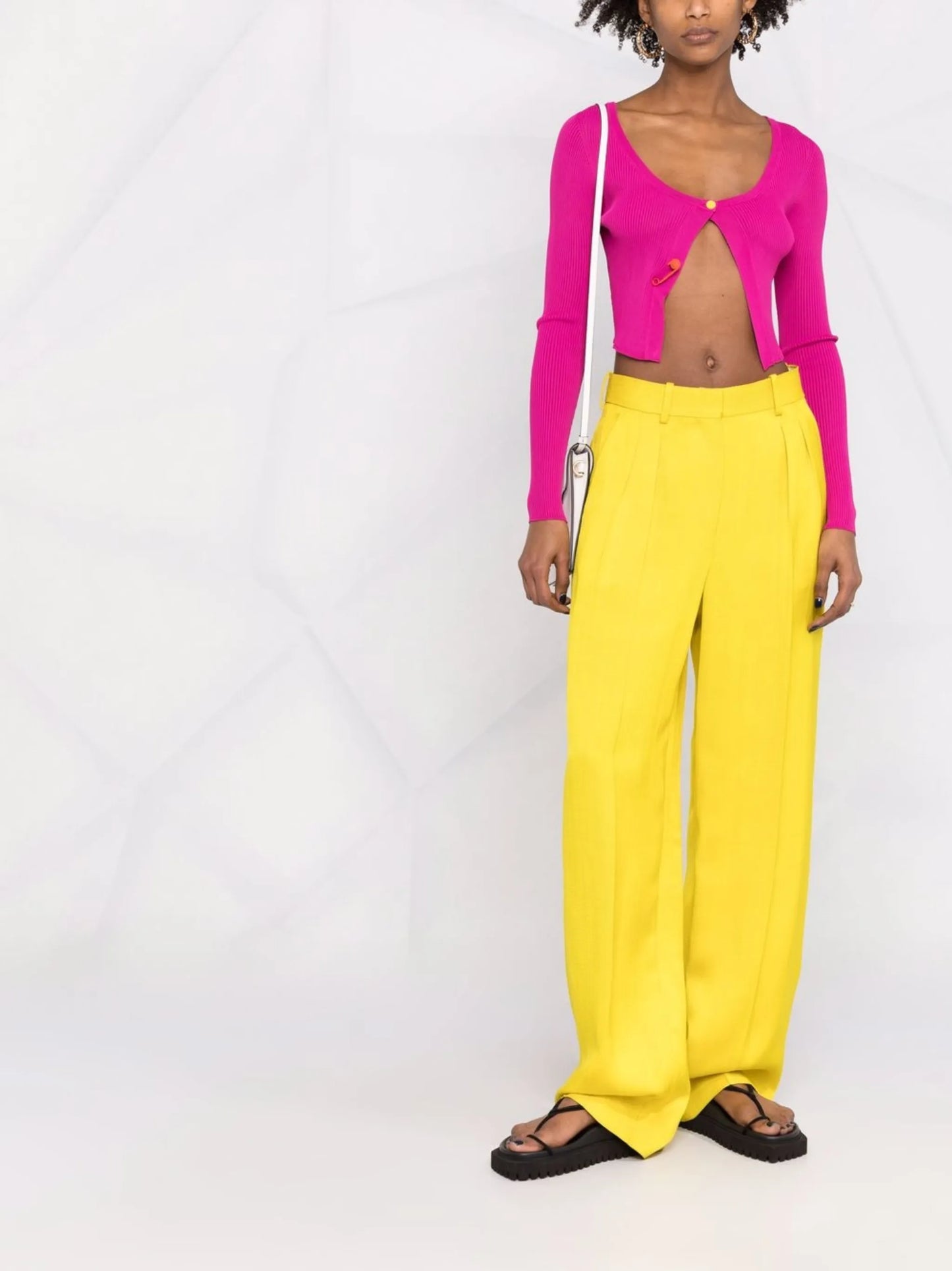 Safety Pin-embellished fine-ribbed cardigan