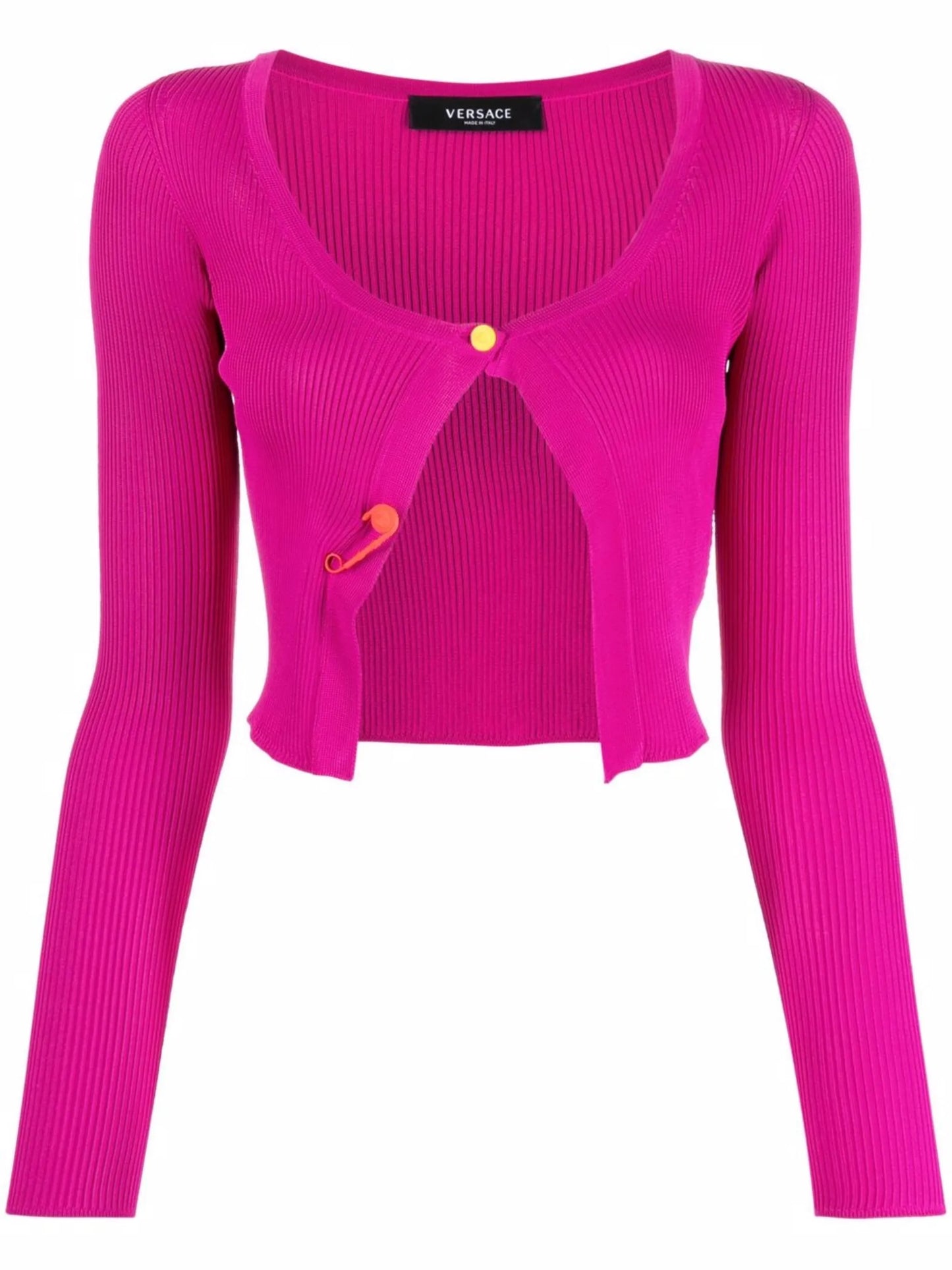Safety Pin-embellished fine-ribbed cardigan