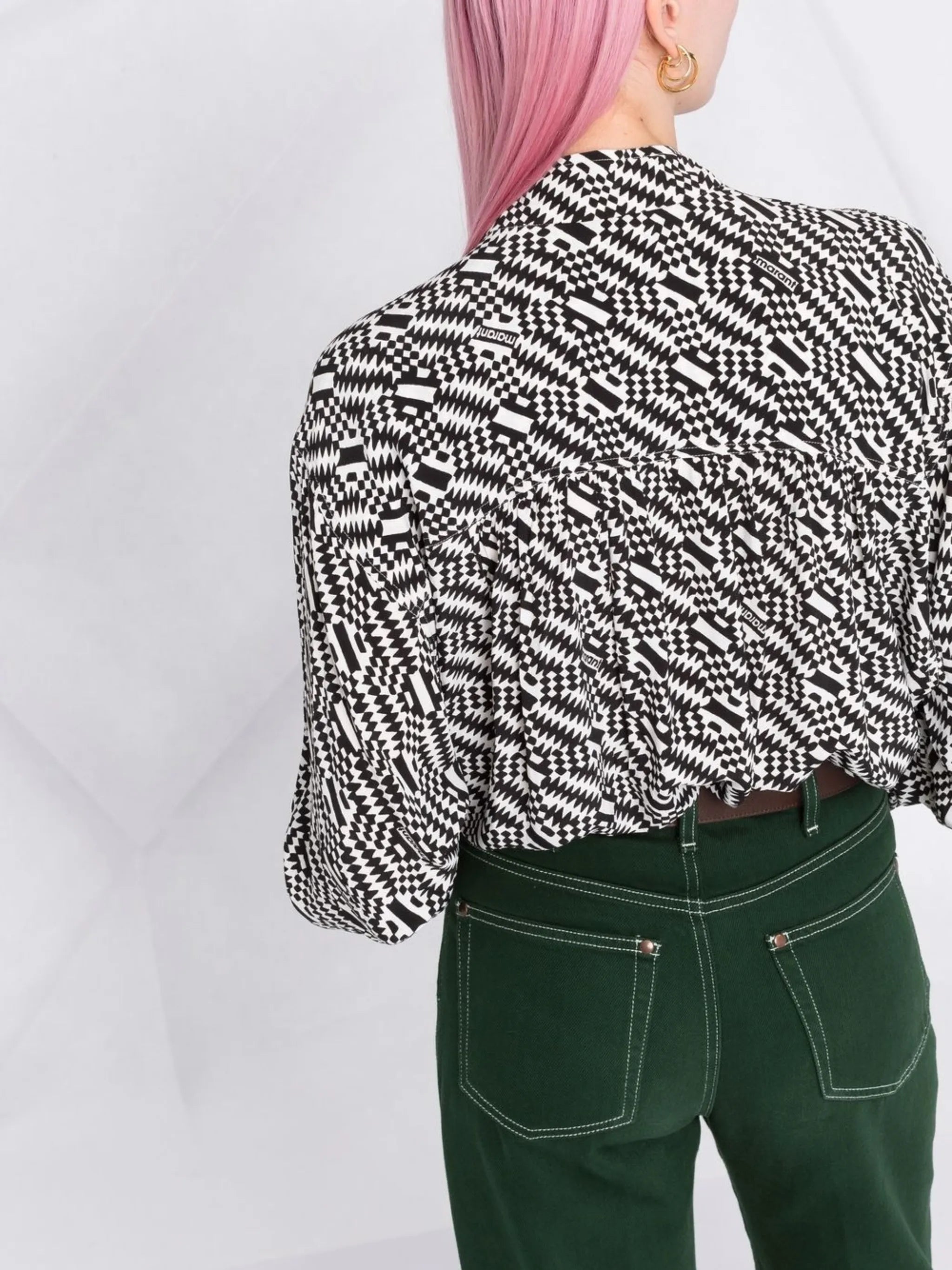 graphic-print long-sleeve blouse