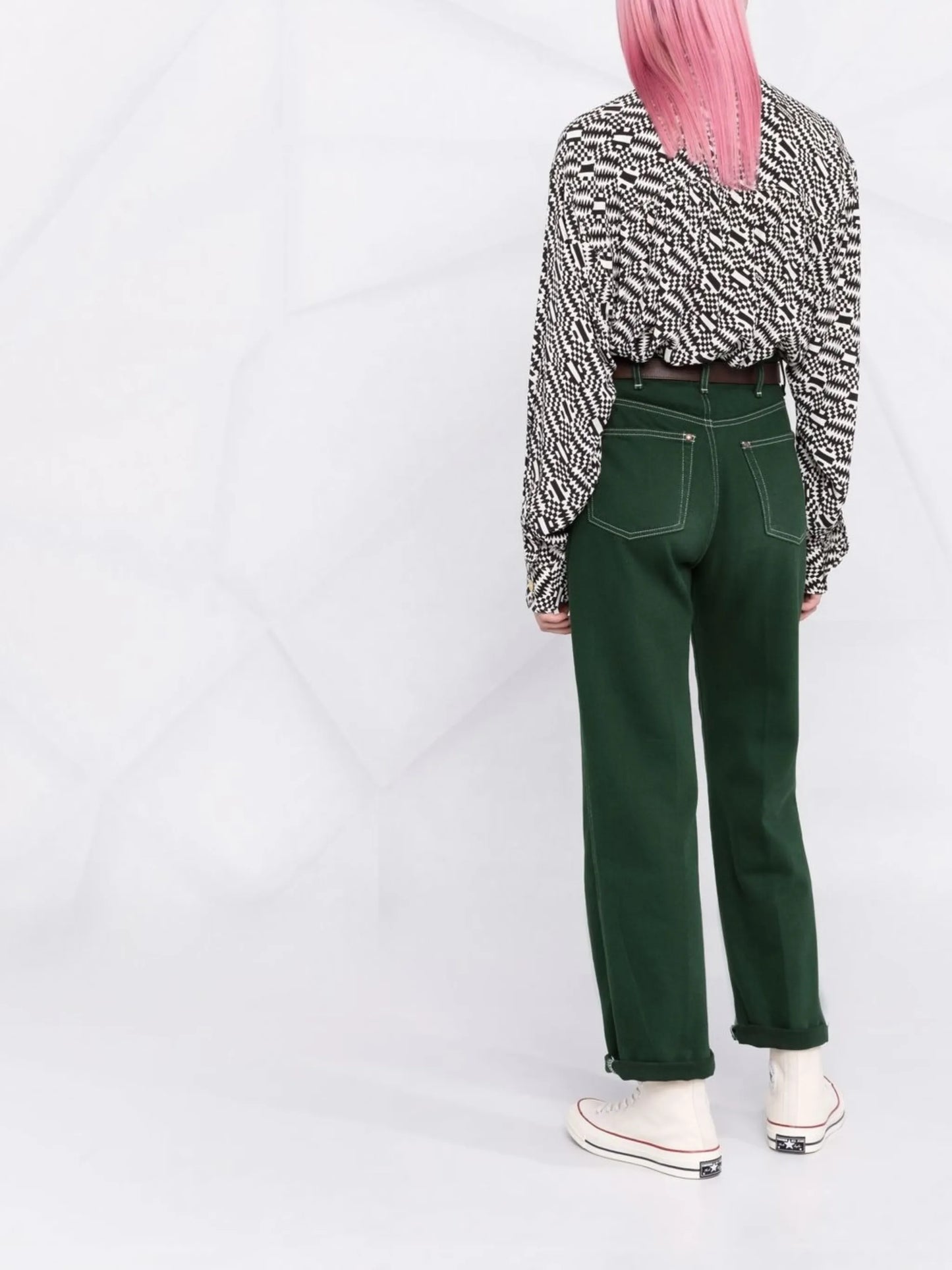 graphic-print long-sleeve blouse