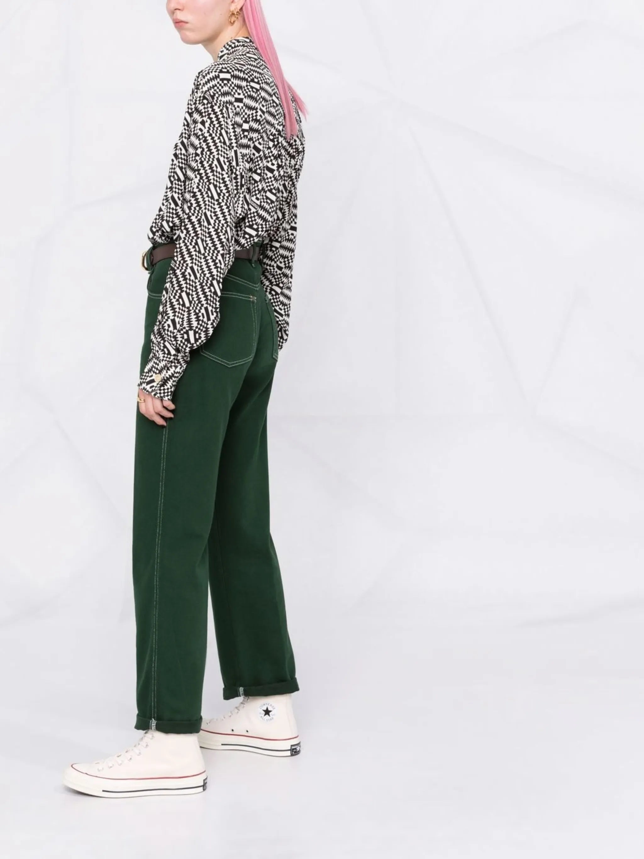 graphic-print long-sleeve blouse