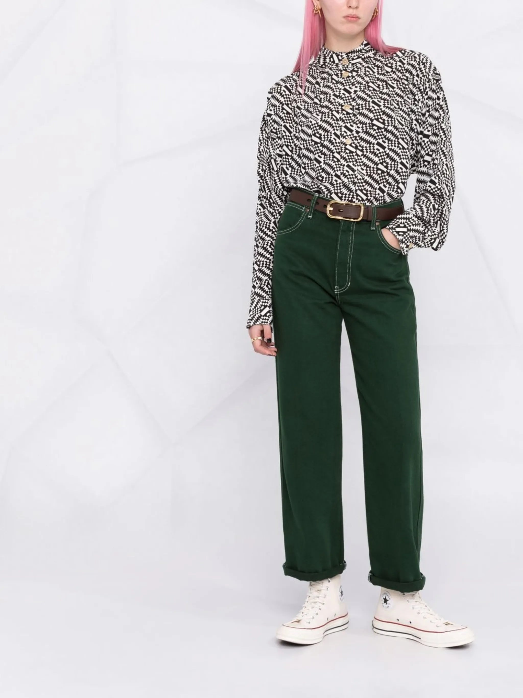 graphic-print long-sleeve blouse