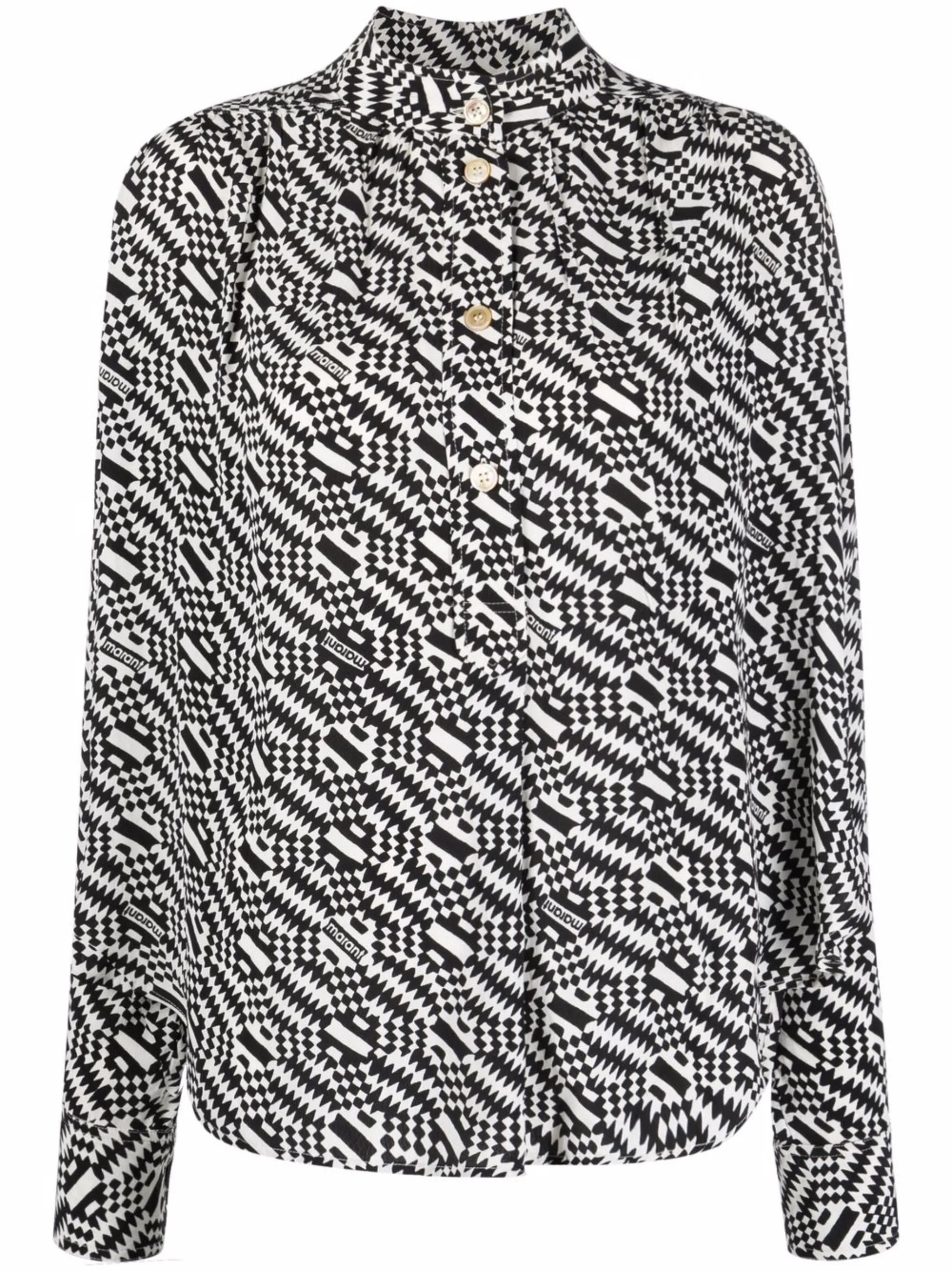 graphic-print long-sleeve blouse