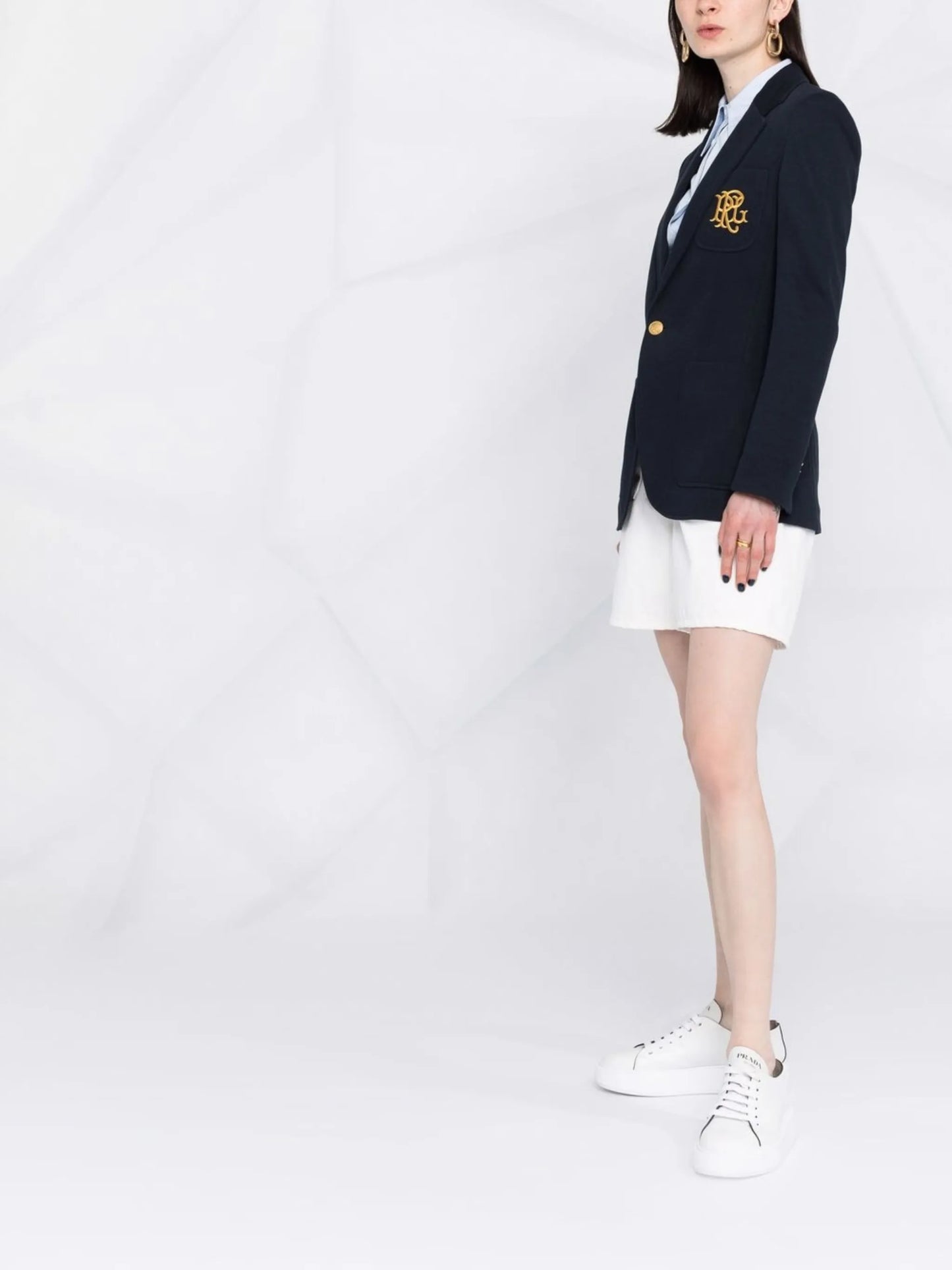 embroidered-monogram double-knit blazer