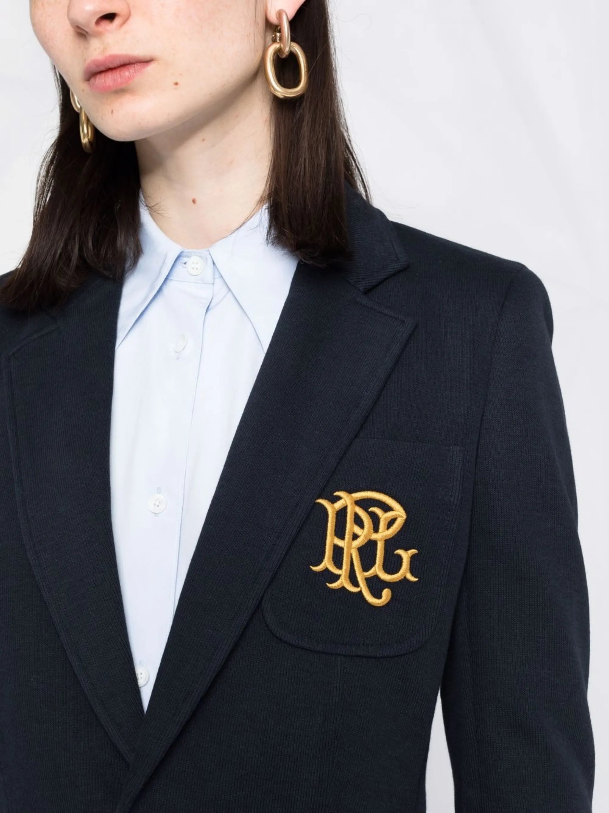 embroidered-monogram double-knit blazer