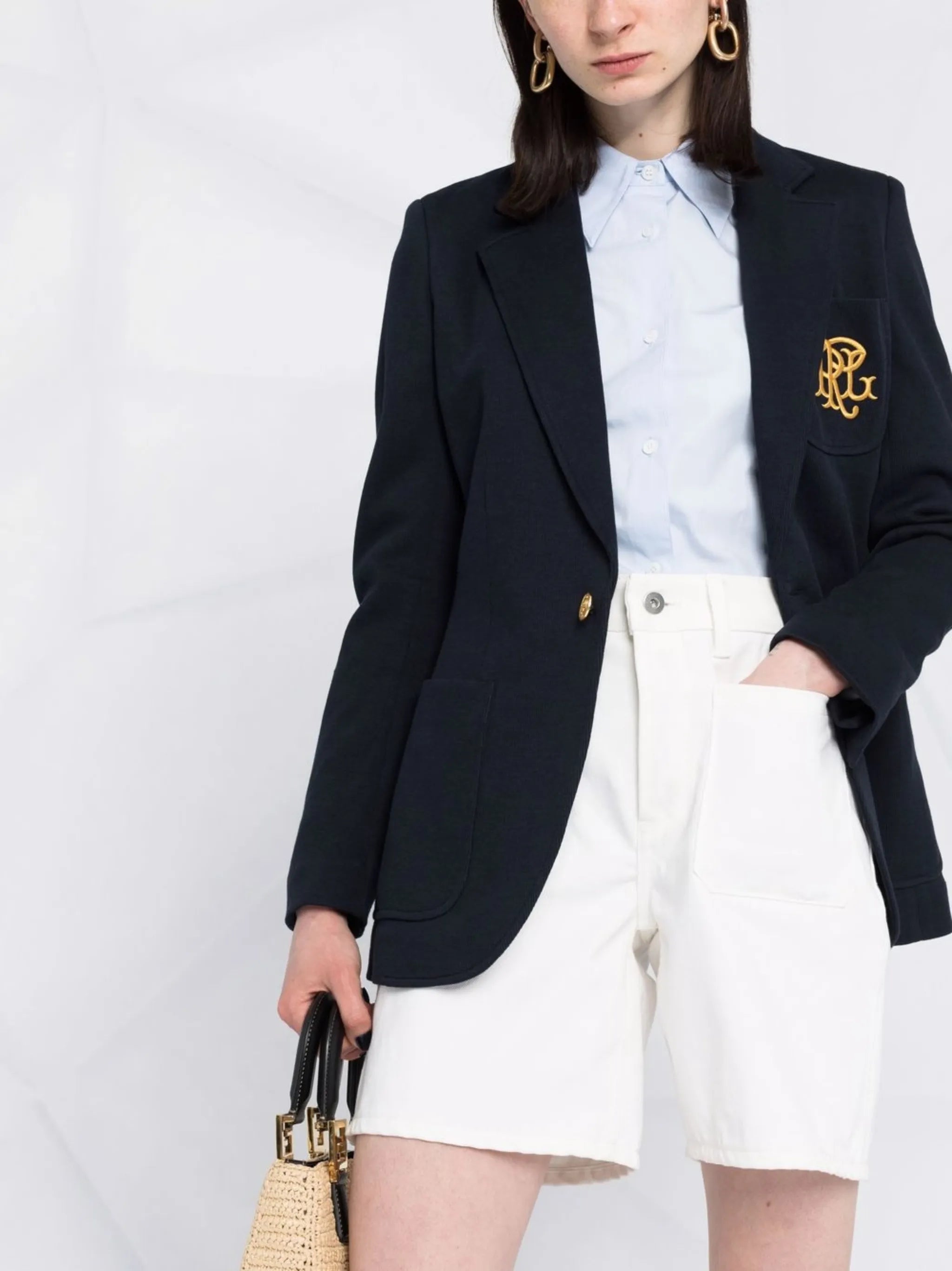 embroidered-monogram double-knit blazer
