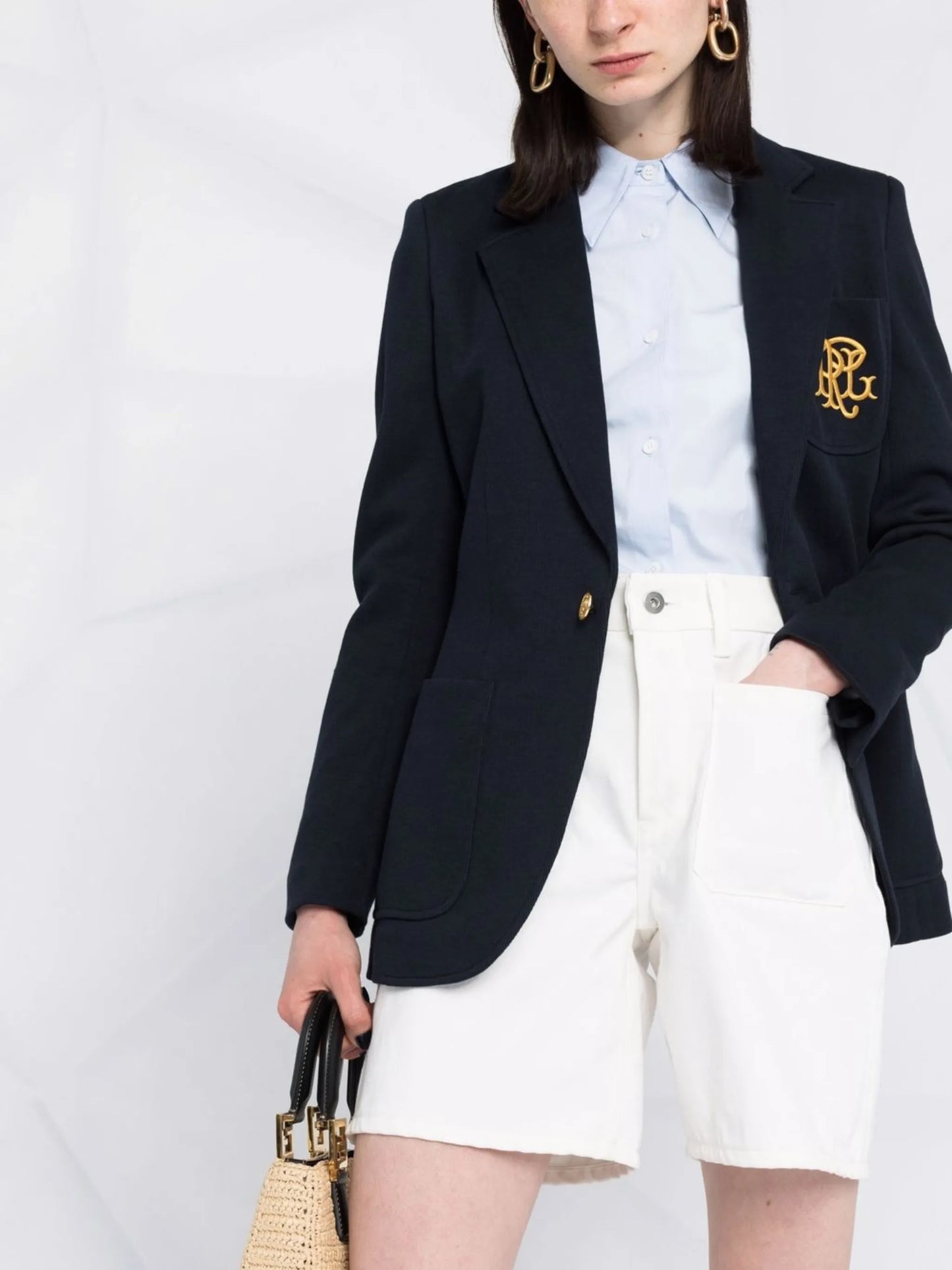 embroidered-monogram double-knit blazer