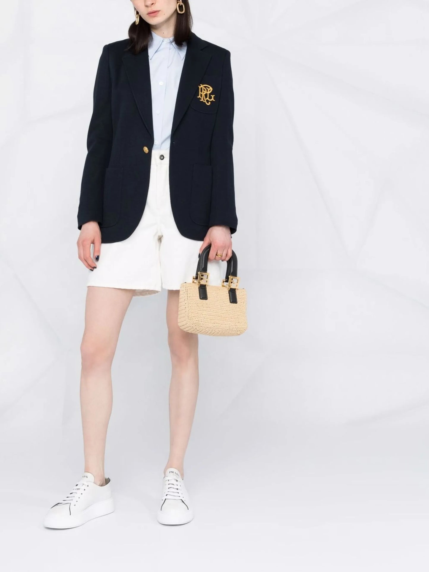 embroidered-monogram double-knit blazer