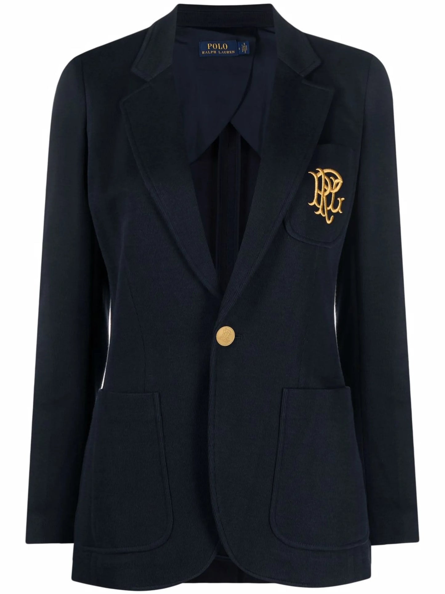 embroidered-monogram double-knit blazer