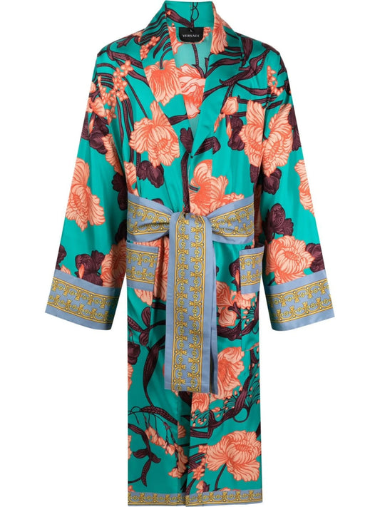 graphic-print silk robe