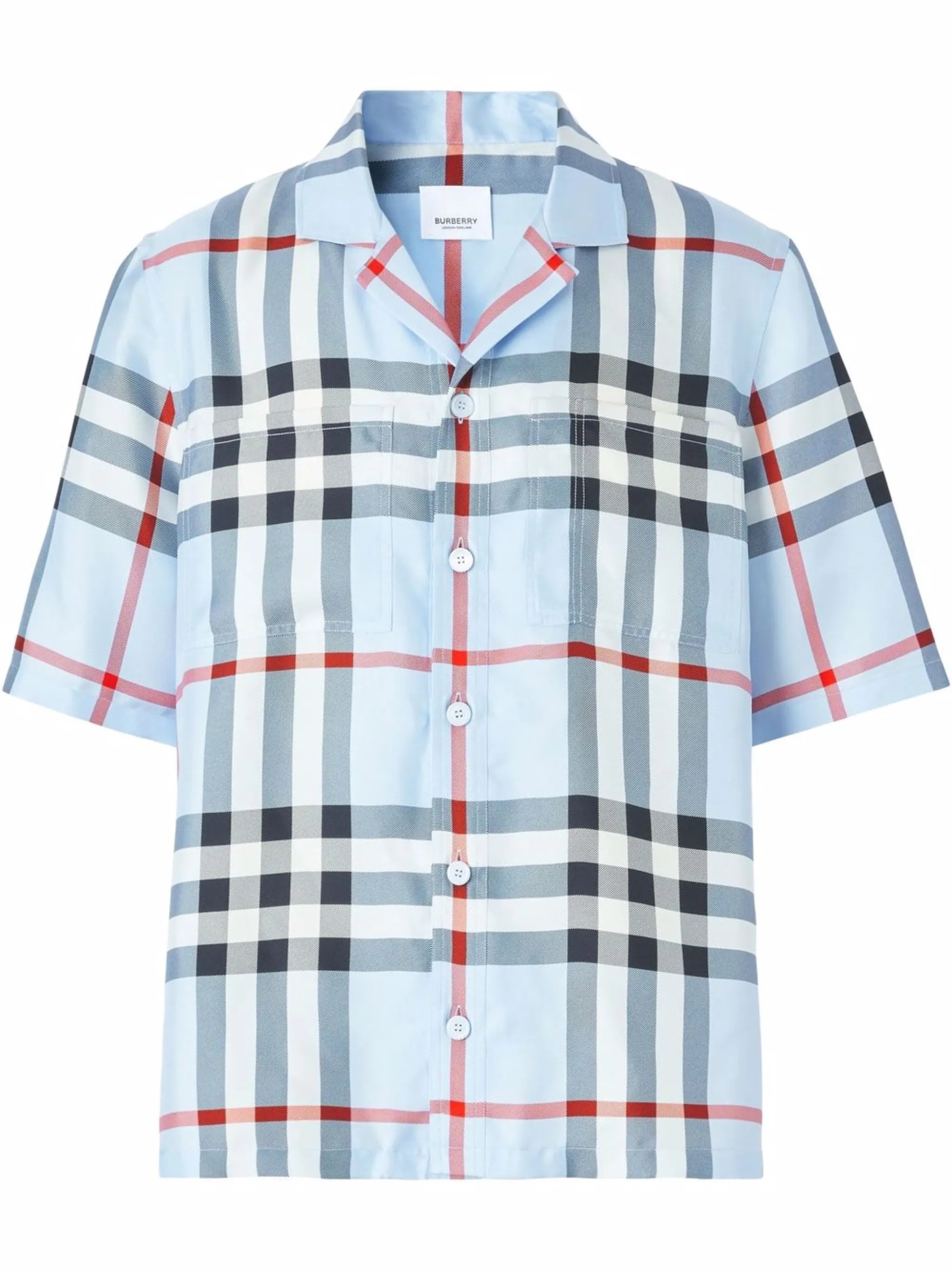 short-sleeve check silk shirt