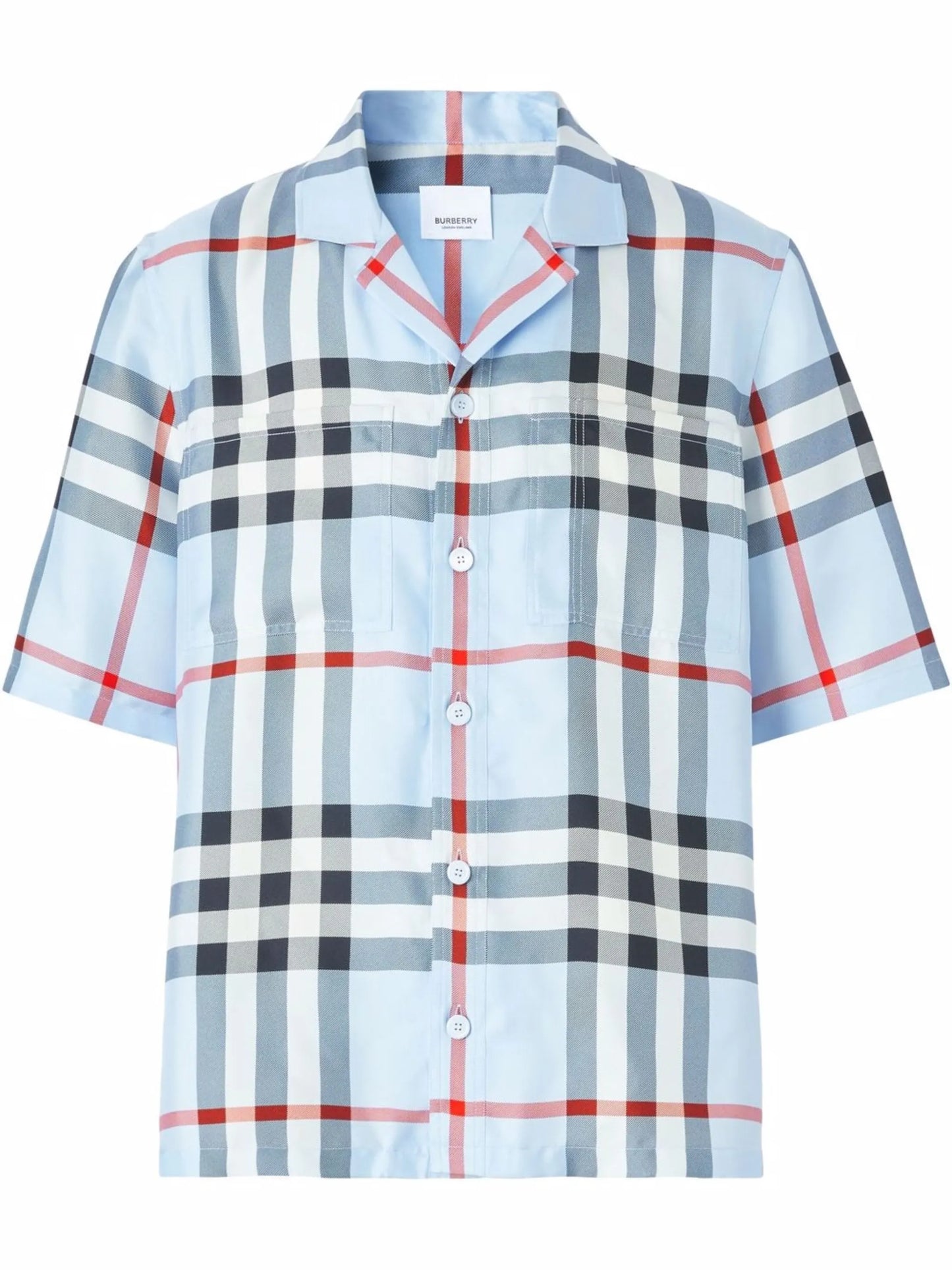 short-sleeve check silk shirt