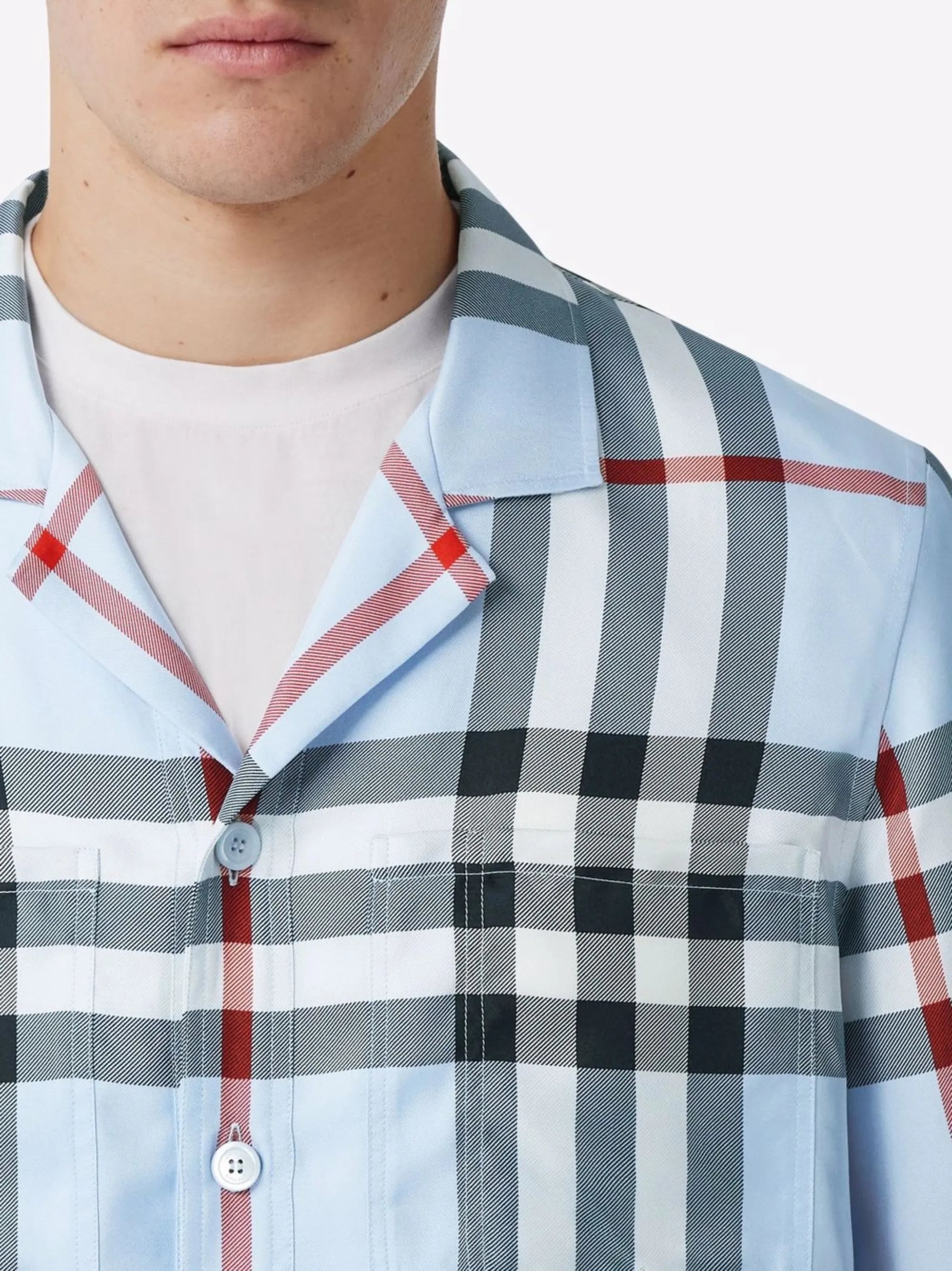 short-sleeve check silk shirt