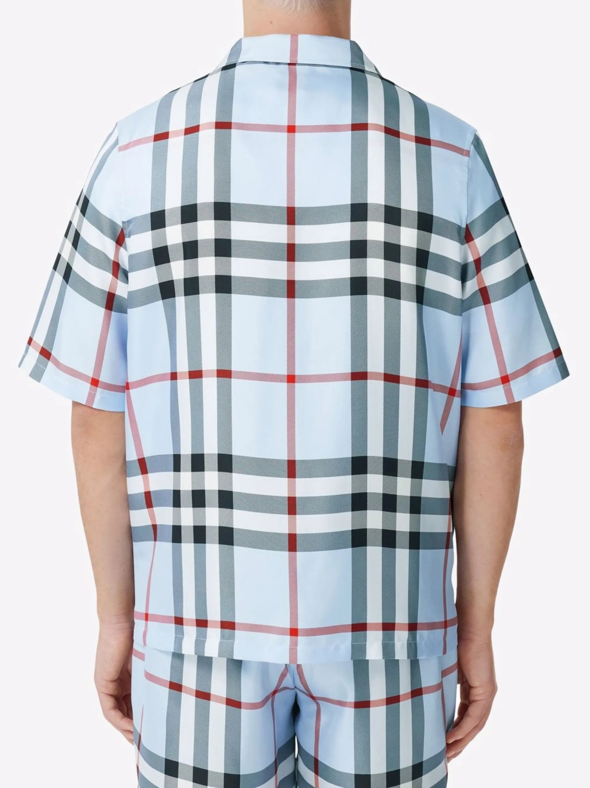 short-sleeve check silk shirt